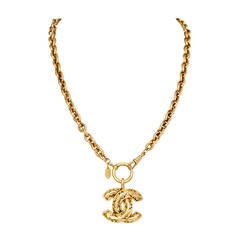 Vintage 1980s Gold Plated Chanel Quilted Logo Chain Necklase