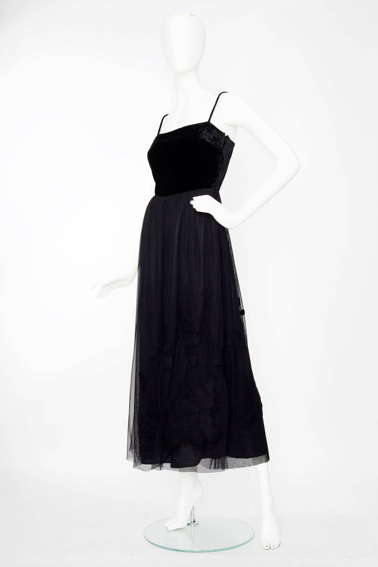 1990s Moschino Silk Velvet Embroidered Ball Gown