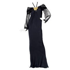 1990s Donna Karan Silk Jersey & Chiffon Evening Dress