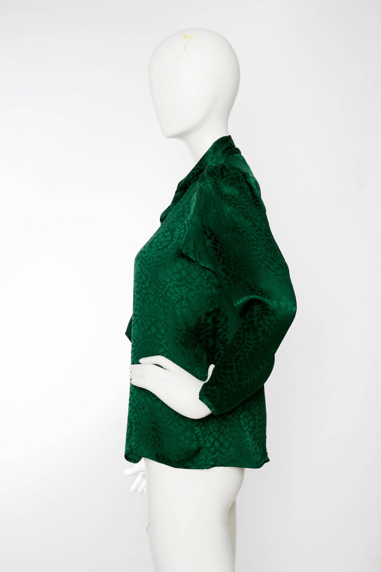 Green 1980s Yves Saint Laurent Rive Gauche Silk Blouse