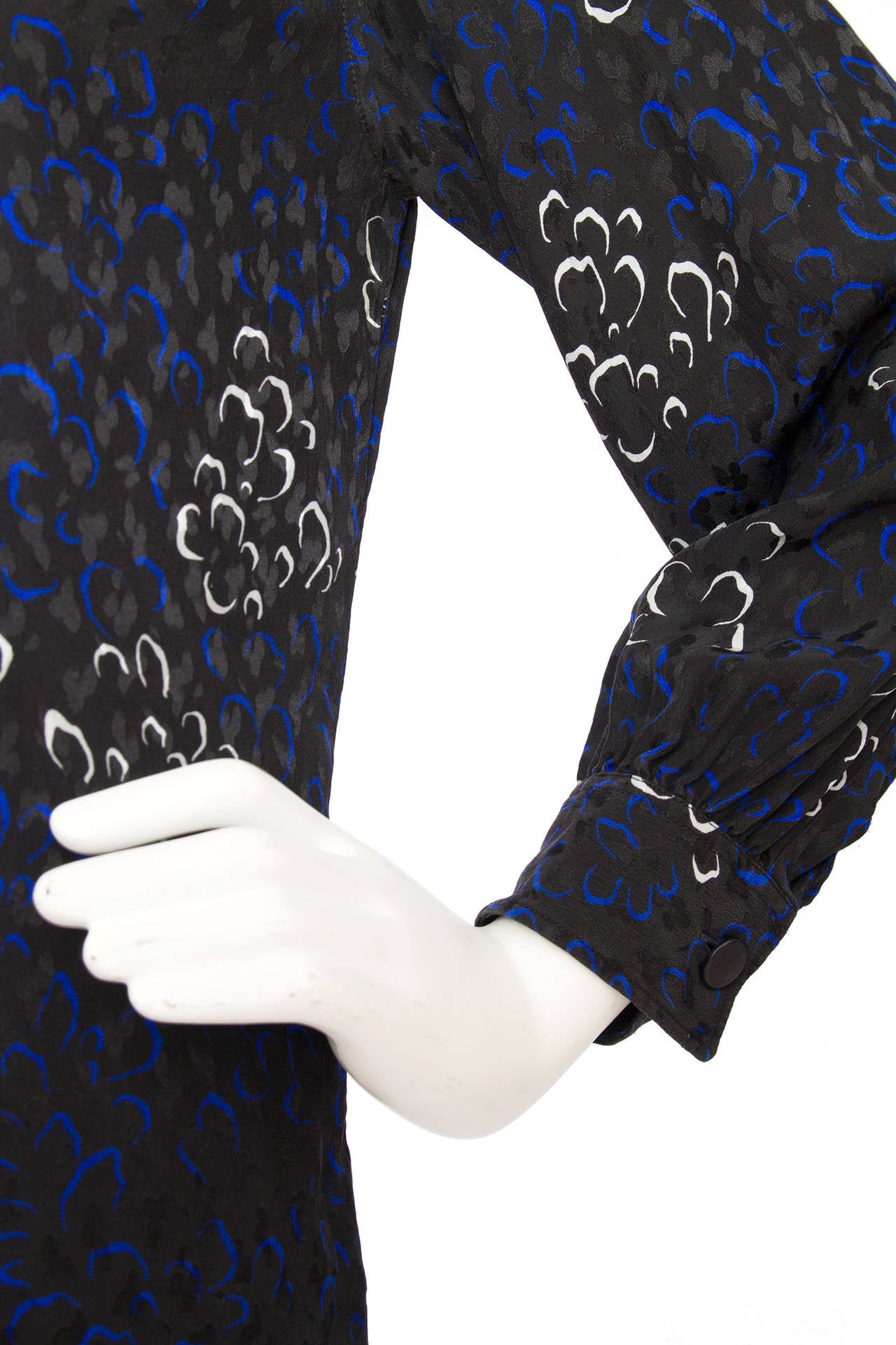 Women's 1970s Yves Saint Laurent Rive Gauche Jacquard Silk Blouse For Sale