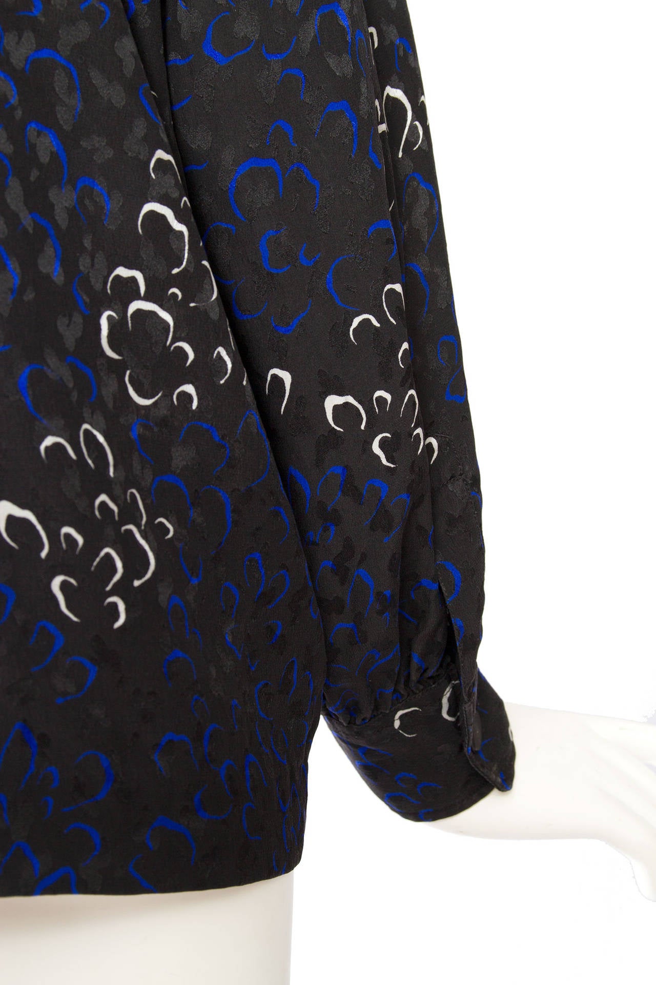 1970s Yves Saint Laurent Rive Gauche Jacquard Silk Blouse For Sale 2