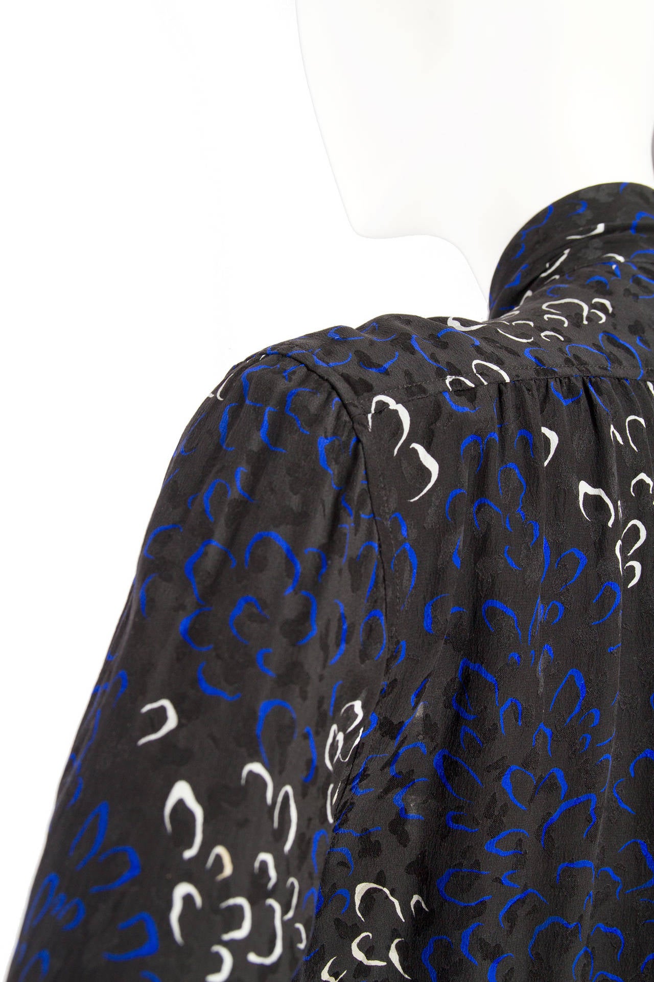 1970s Yves Saint Laurent Rive Gauche Jacquard Silk Blouse For Sale 1