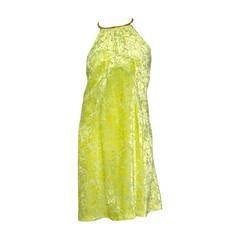 Vintage Stunning 1960s Green Burned Velvet Dress W Gold Hardware