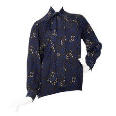 1970s Yves Saint Laurent Rive Gauche Jacquard Silk Blouse