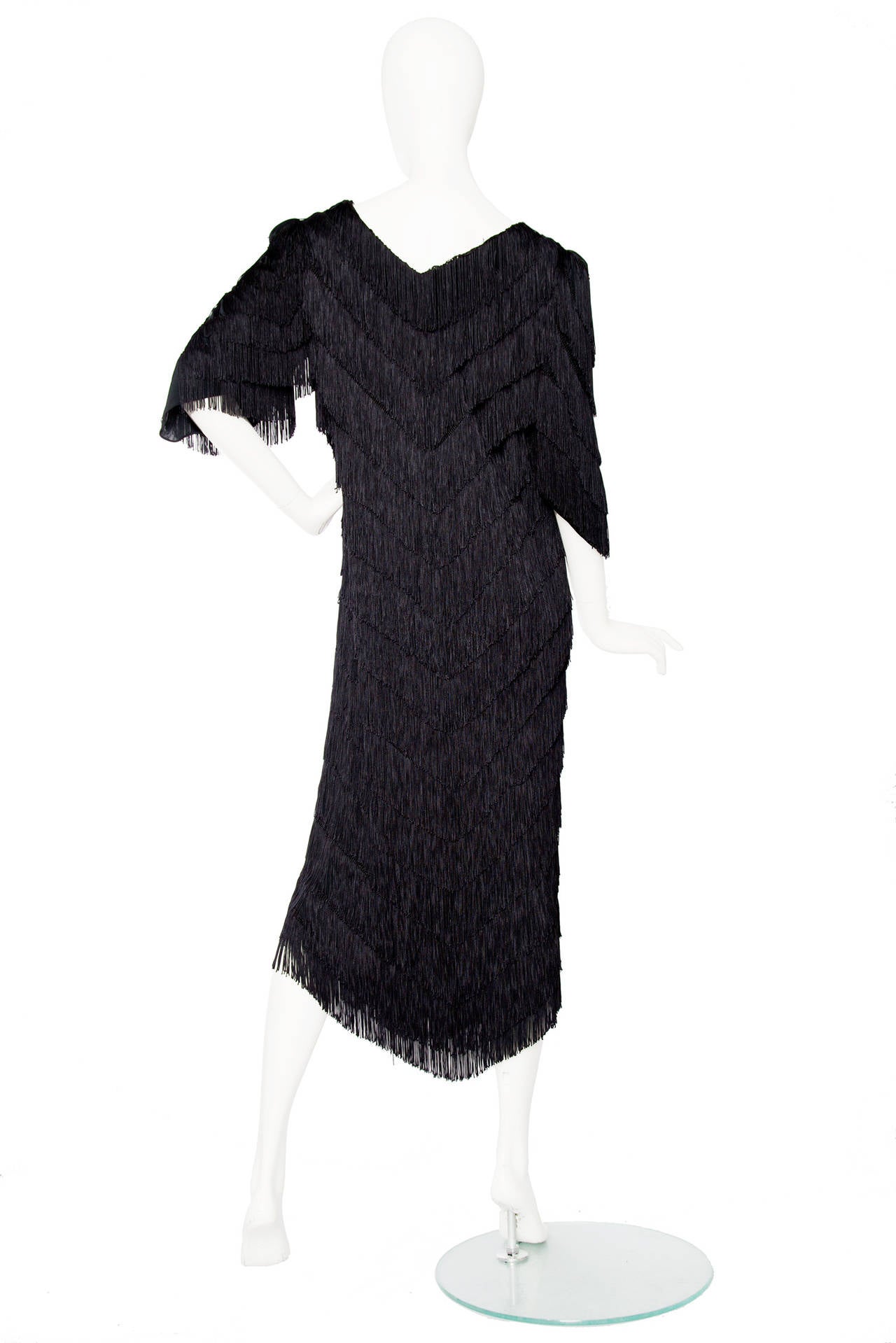 1980s Norma Kamali Black Fringe Dress In Good Condition In Copenhagen, DK