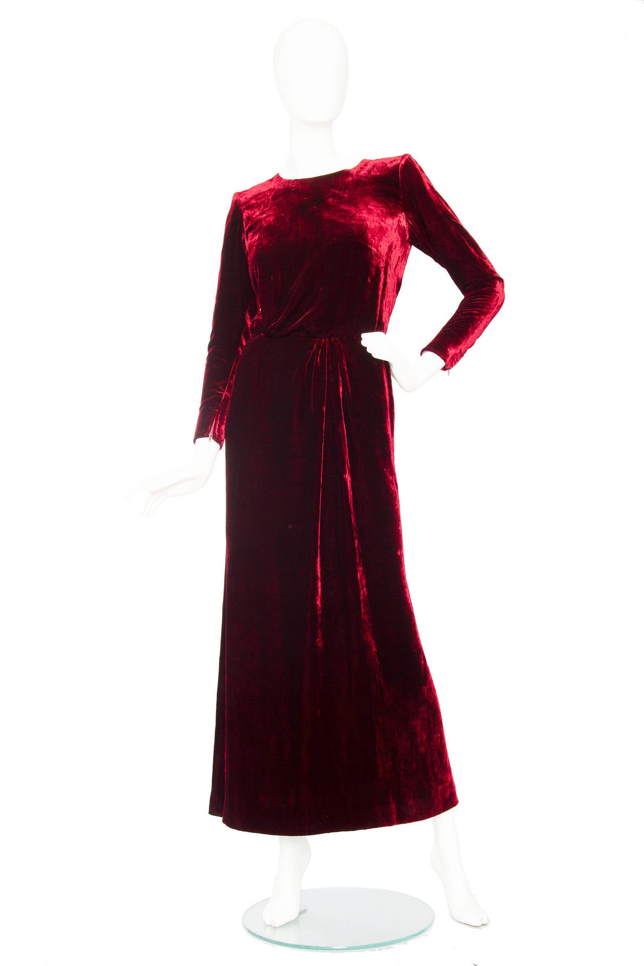 Stunnung Late 1970s Yves Saint Laurent Silk Velvet Haute Couture Dress