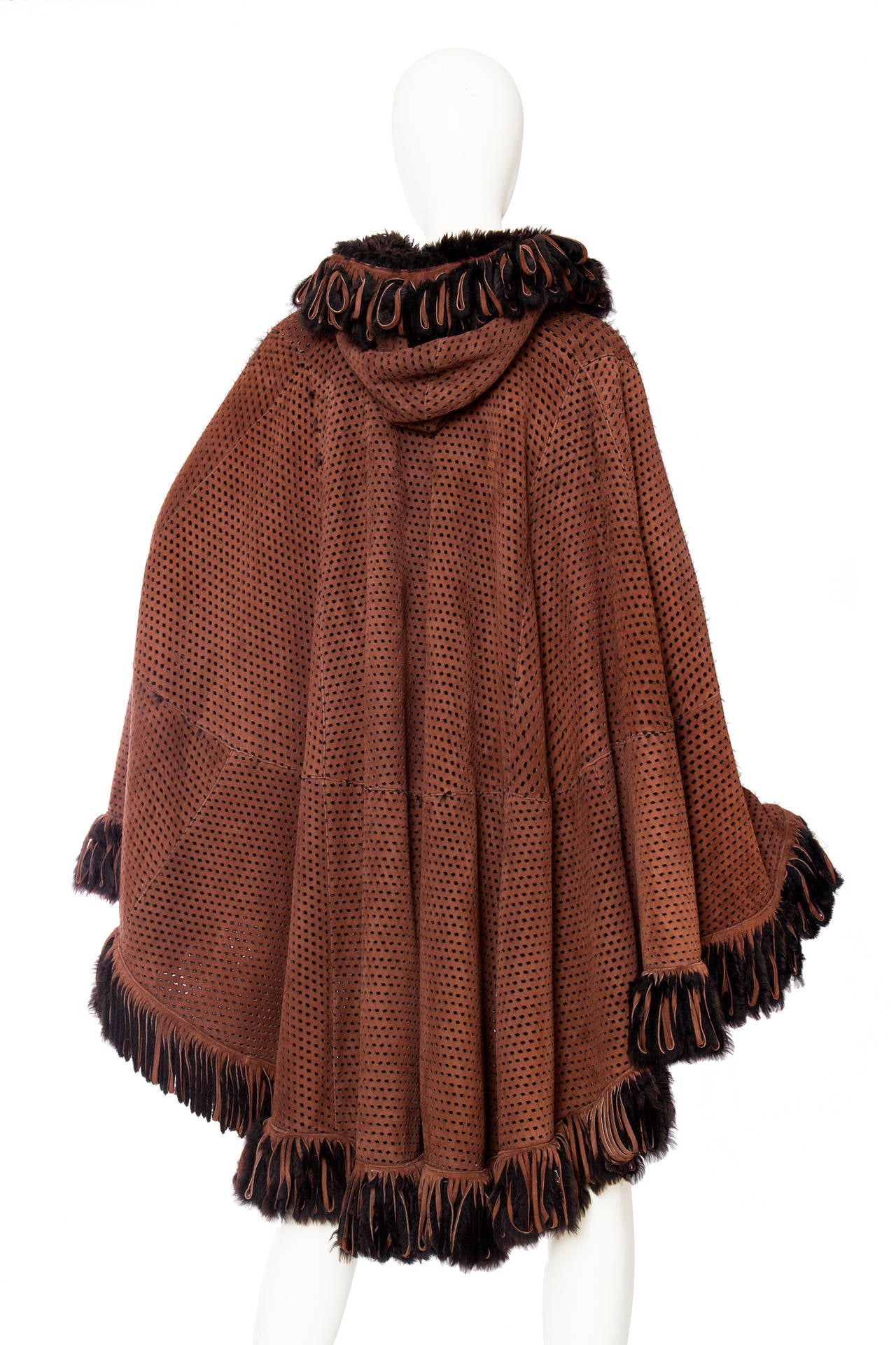 Brown 1980s Fendi Perforated Shearling Cape For Sale