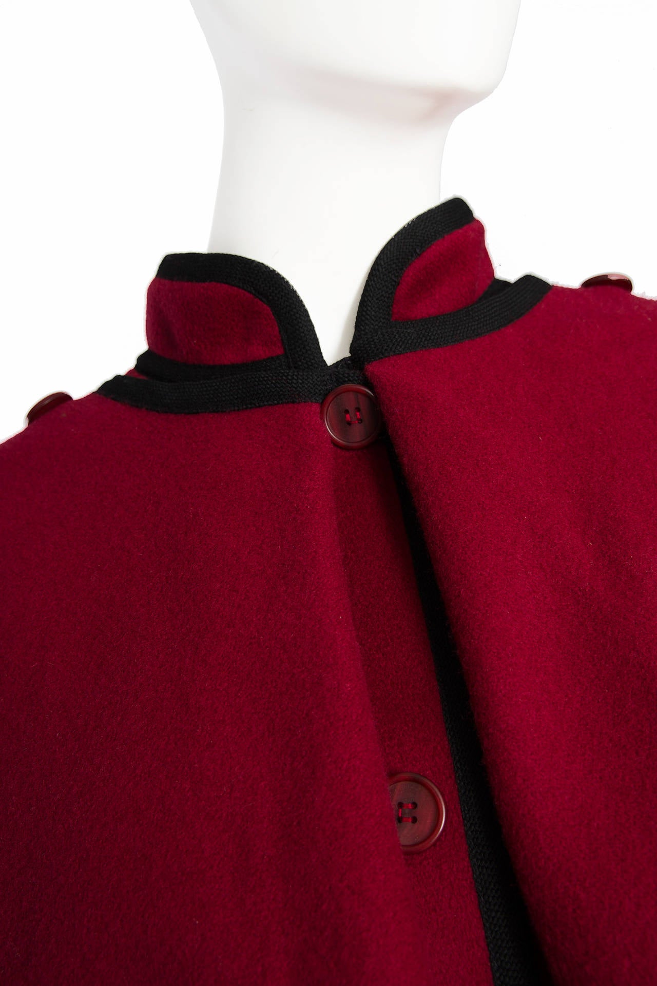 1970s Yves Saint Laurent Burgundy Wool Cape 3