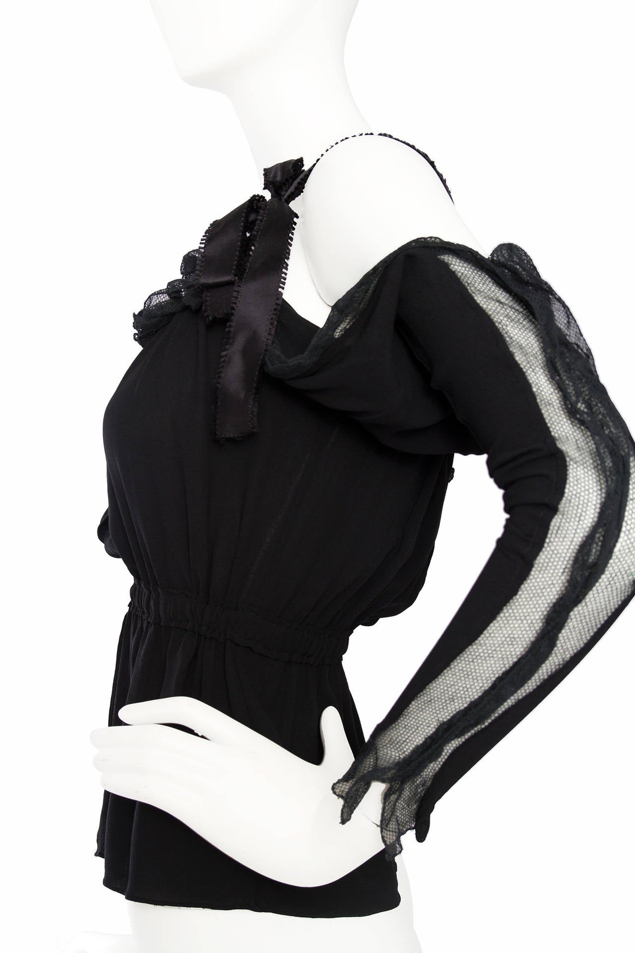 Women's 1990s Yves Saint Laurent Tom Ford Black Silk & Lace Blouse For Sale