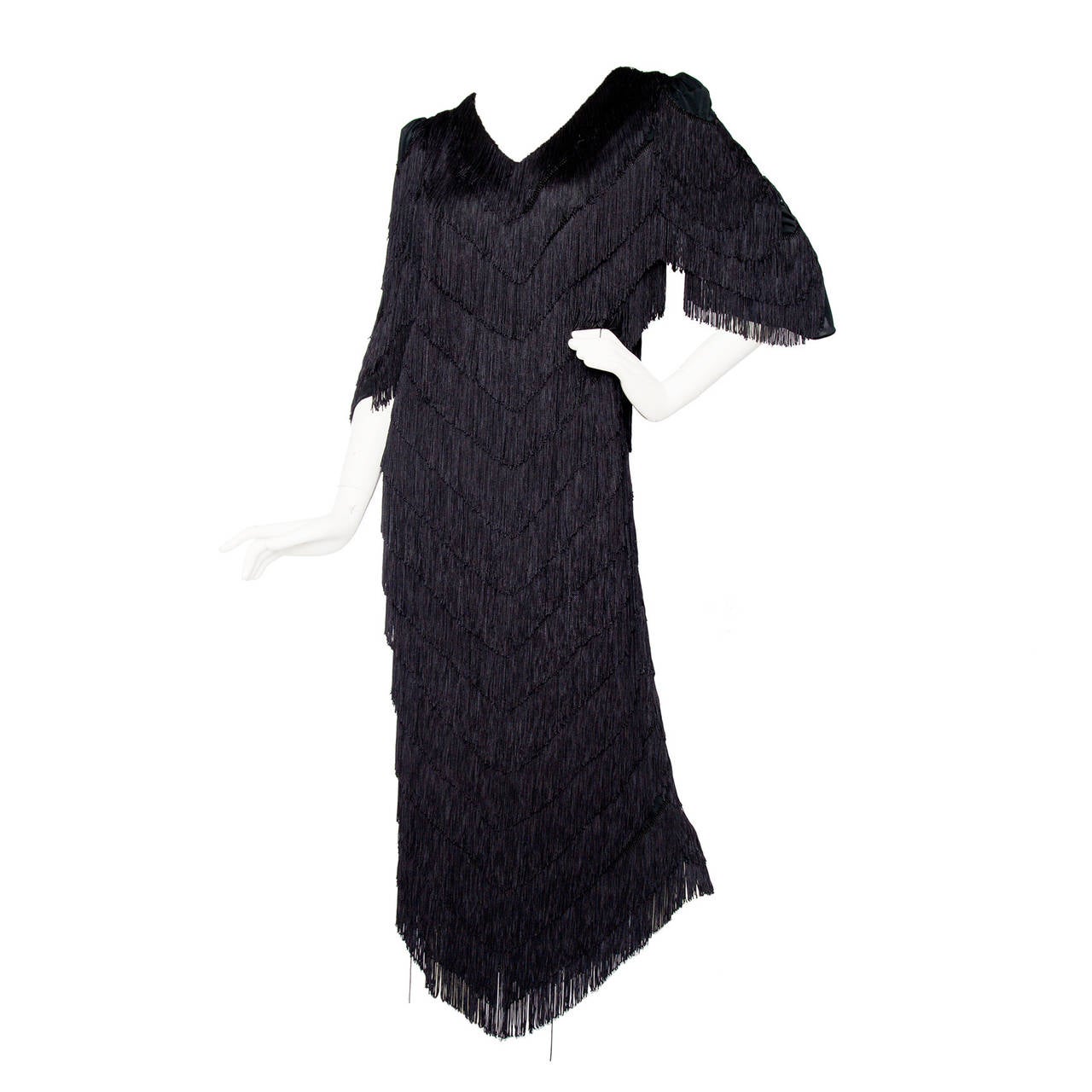 1980s Norma Kamali Black Fringe Dress