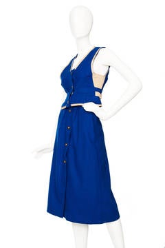 Rare 1960s Courrèges Electric Blue Wool Vest & Skirt Ensemble