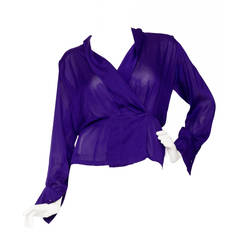 1980s Yves Saint Laurent Haute Couture Silk Jersey Blouse 10