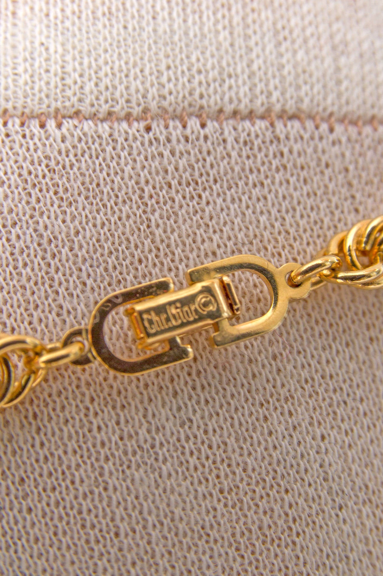 1980s Christian Dior Gold Chain & Rhinestone Studded Logo Pendant For Sale 1