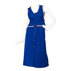 Rare 1960s Courrèges Electric Blue Wool Vest & Skirt Ensemble