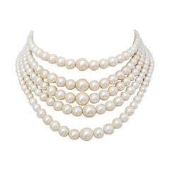 1960s Christian Dior Pearl Five Strand Choker Necklace