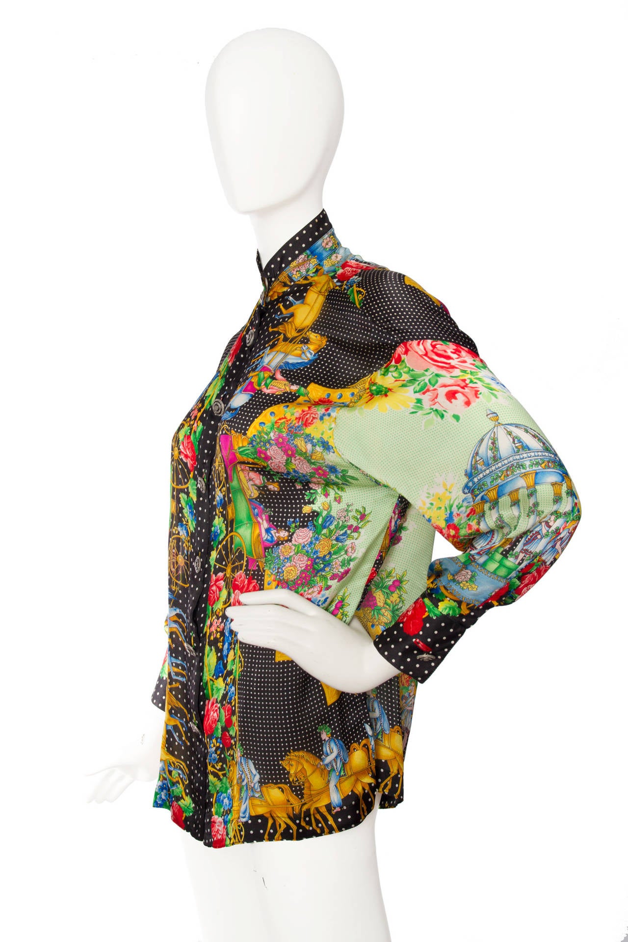 A 1980s Gianni Versace Novelty Print Silk Blouse