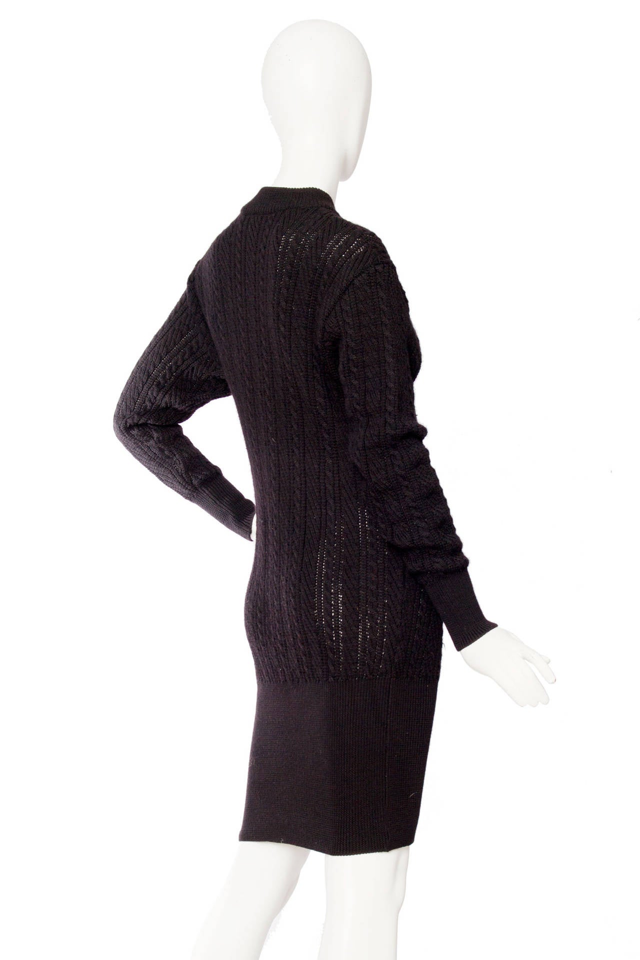 Women's 1980s Yves Saint Laurent Black Cable Knit Dress