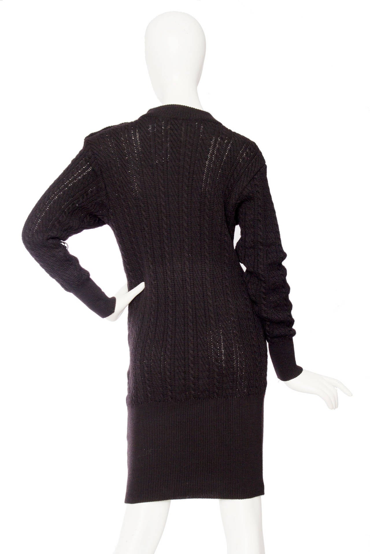 1980s Yves Saint Laurent Black Cable Knit Dress 1