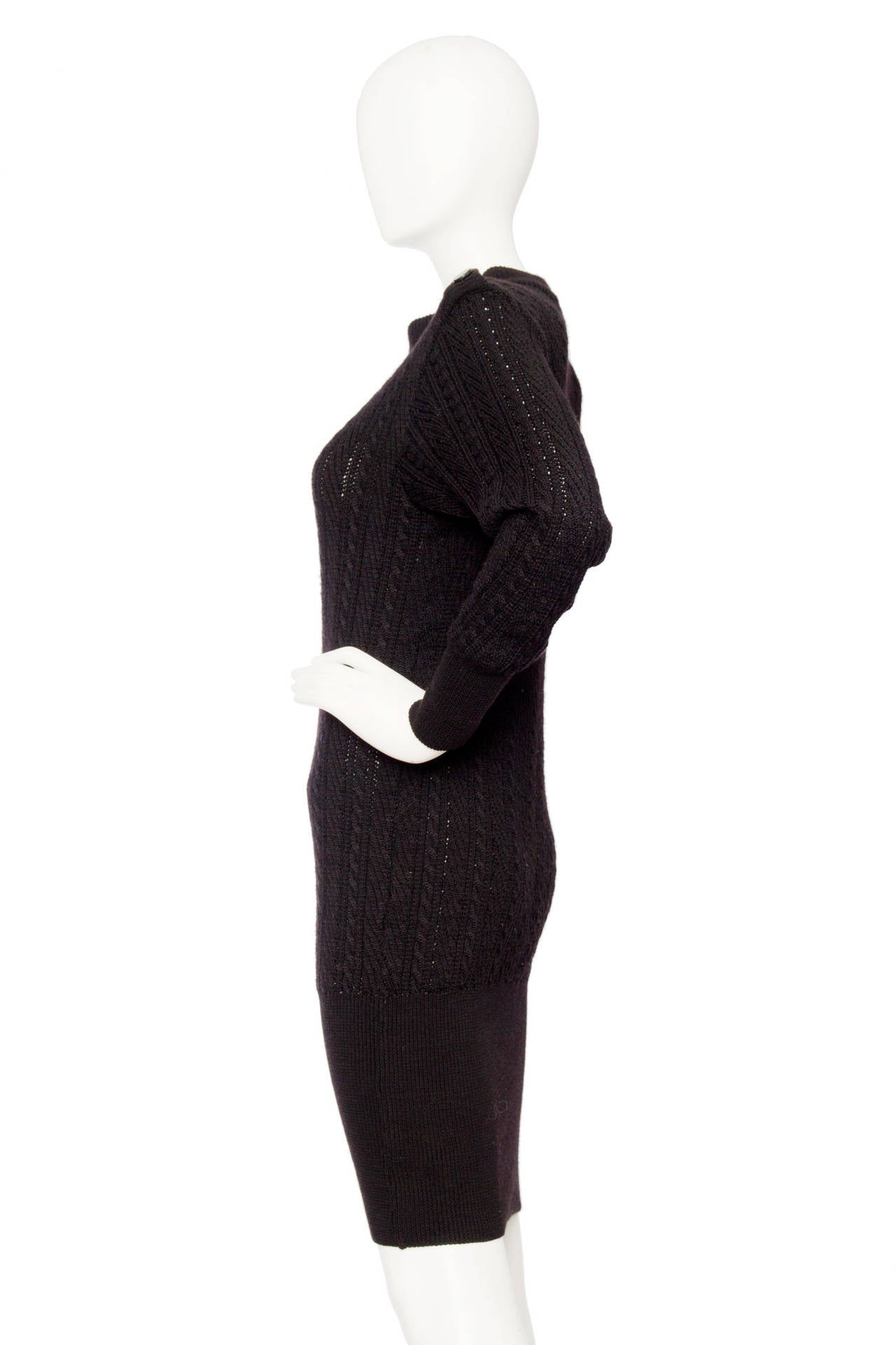 1980s Yves Saint Laurent Black Cable Knit Dress In Good Condition In Copenhagen, DK