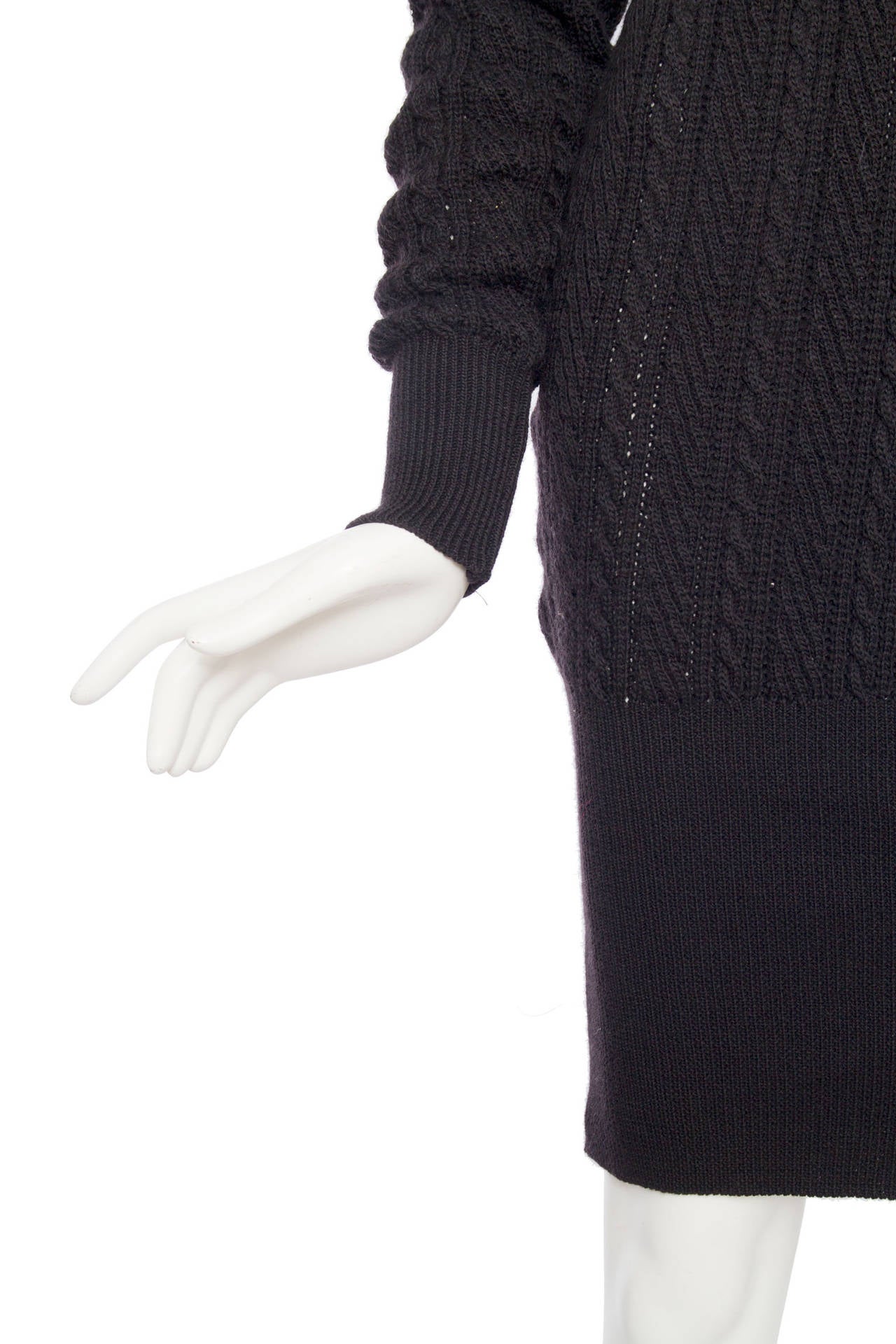 1980s Yves Saint Laurent Black Cable Knit Dress 5