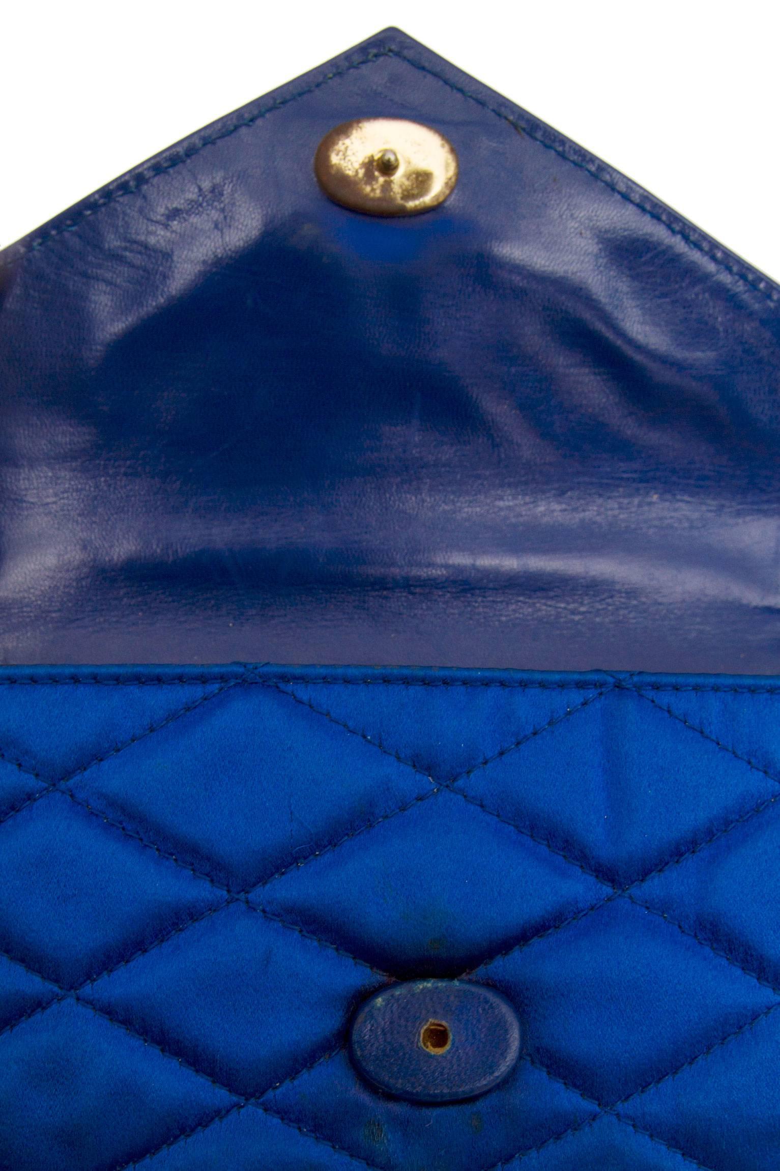 1980s Glamorous Chanel Quilted Blue Satin Evening Bag  4