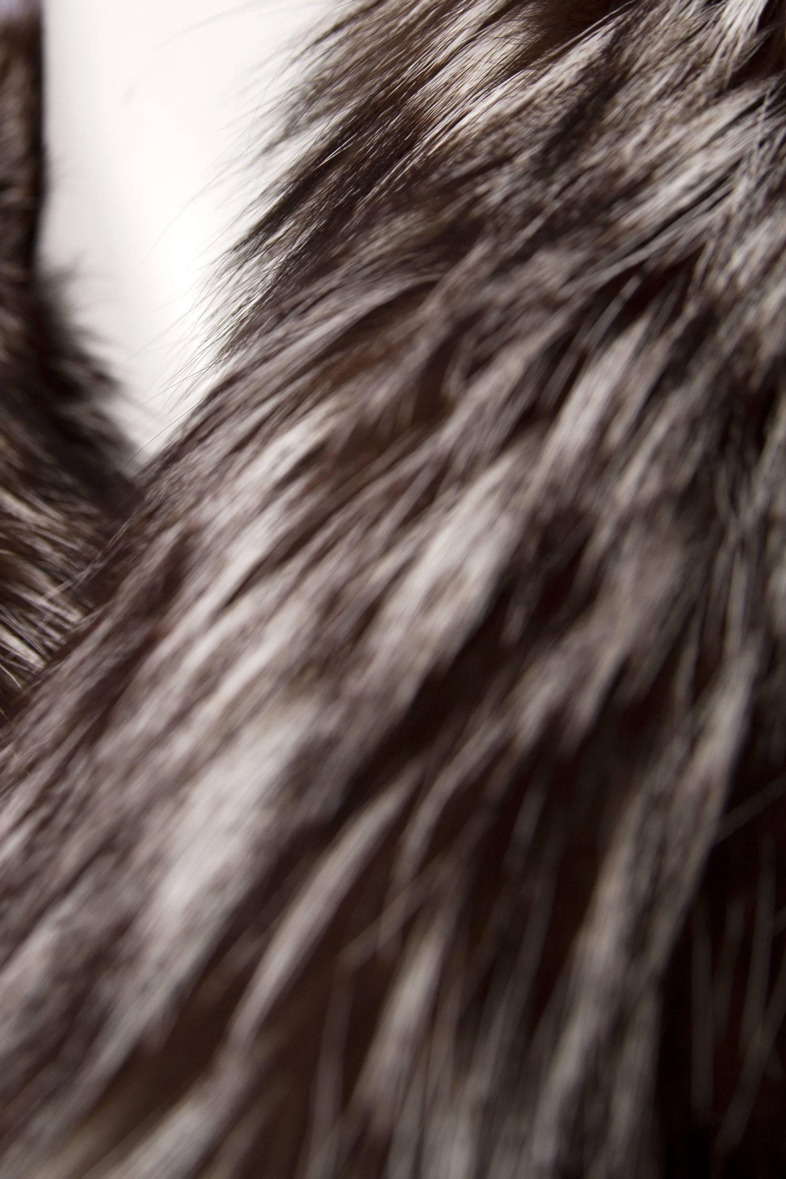 Black 1980s SIlver Fox Fur Coat 