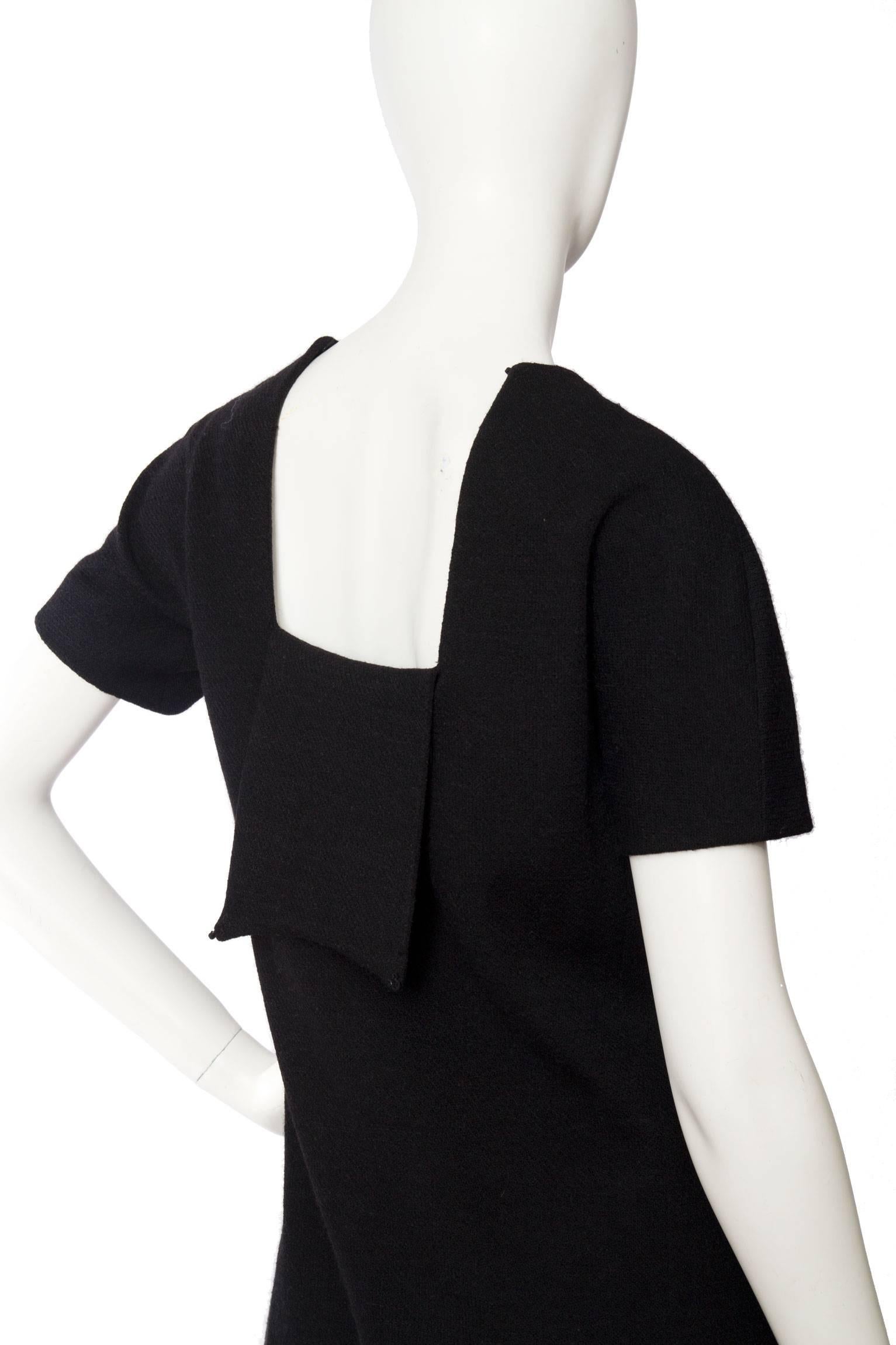 Givenchy Haute Couture Little Black Wool Dress, 1960s   For Sale 5