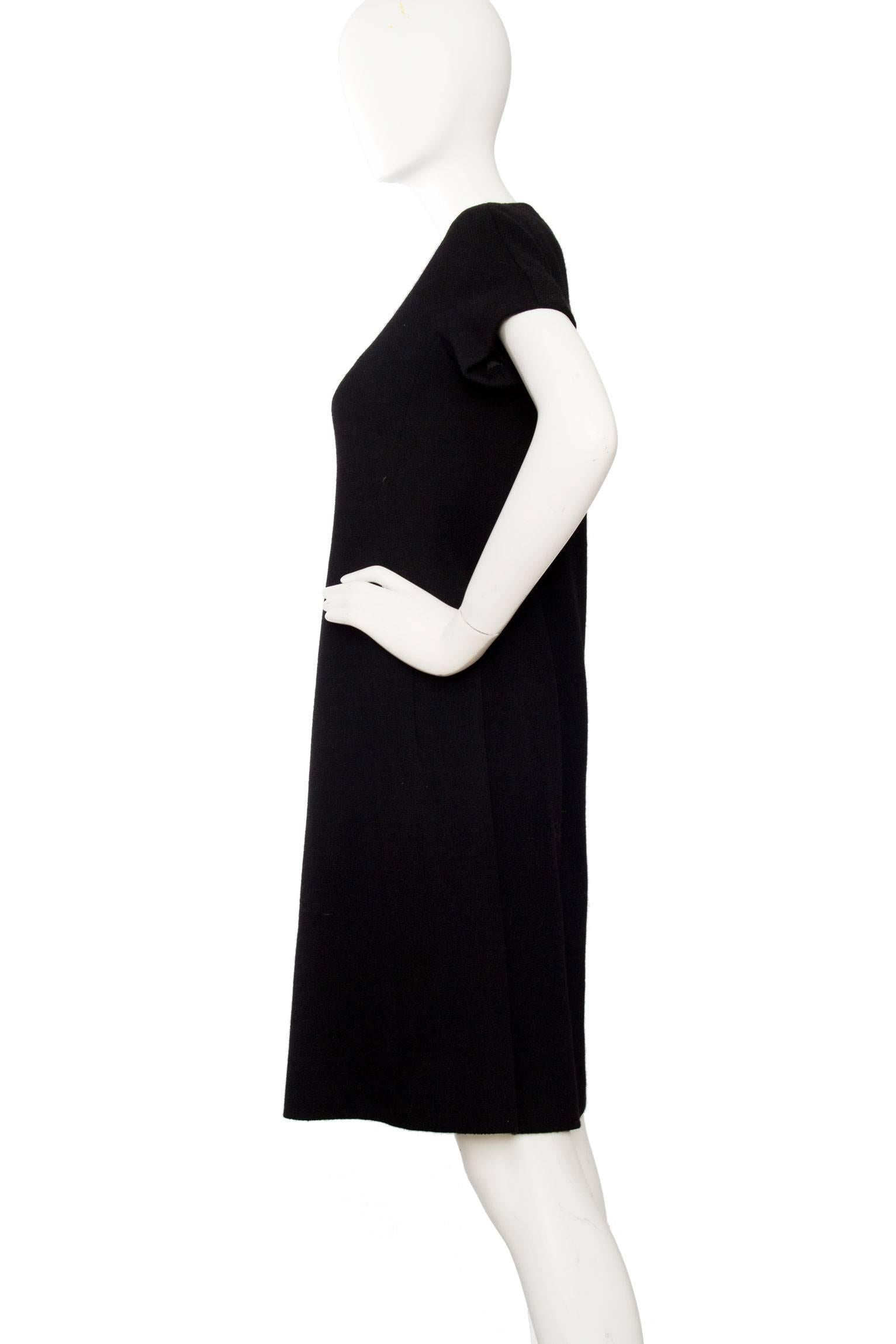 Women's Givenchy Haute Couture Little Black Wool Dress, 1960s   For Sale