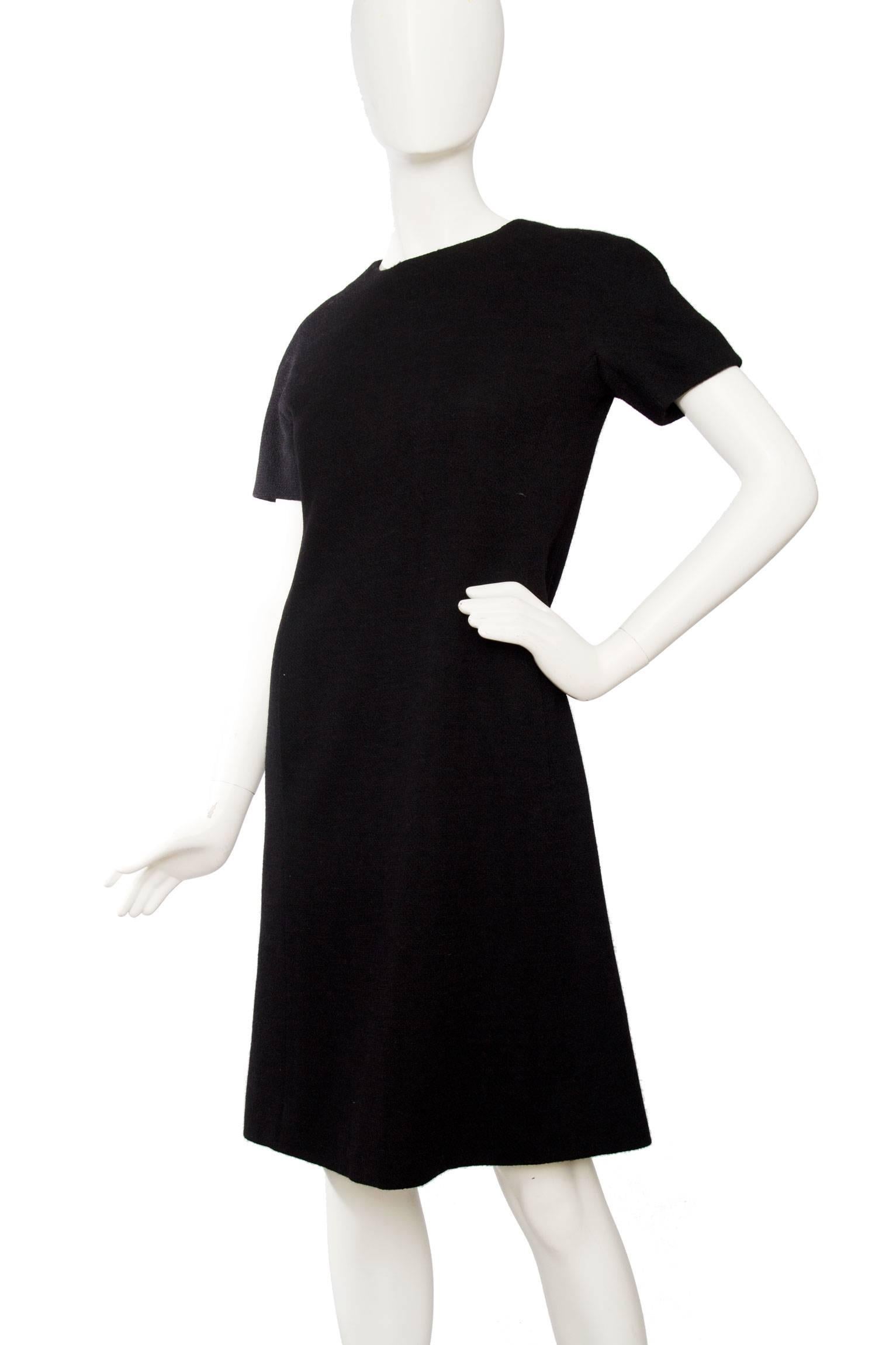 Givenchy Haute Couture Little Black Wool Dress, 1960s   In Good Condition For Sale In Copenhagen, DK