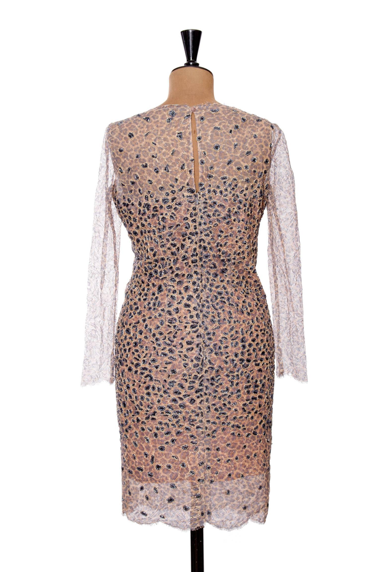 Brown 1960s Pierre Balmain Haute Couture Lesage Embroidered Lace Dress