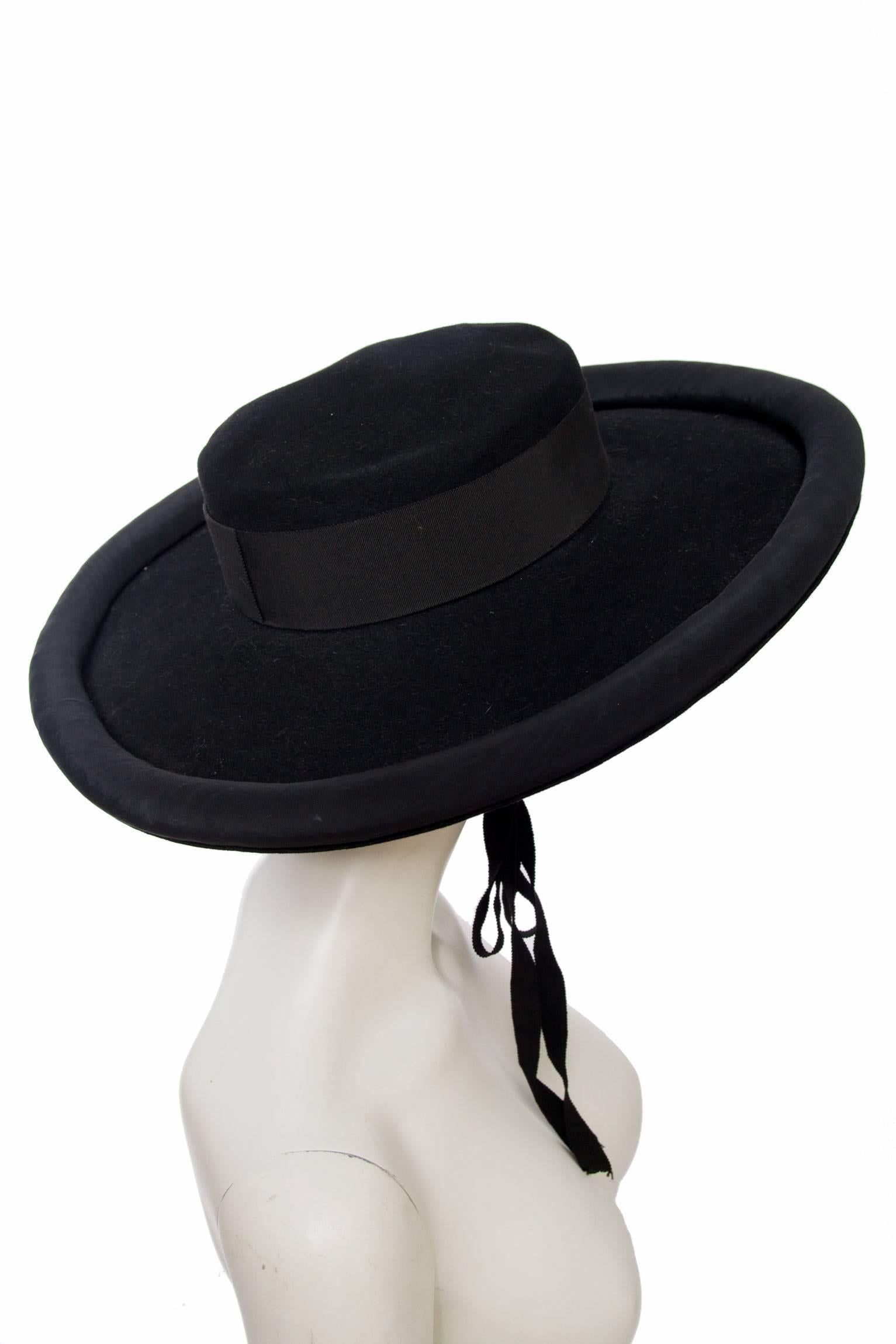 1980s Yves Saint Laurent Black Wide Brimmed Matador Hat In Good Condition In Copenhagen, DK