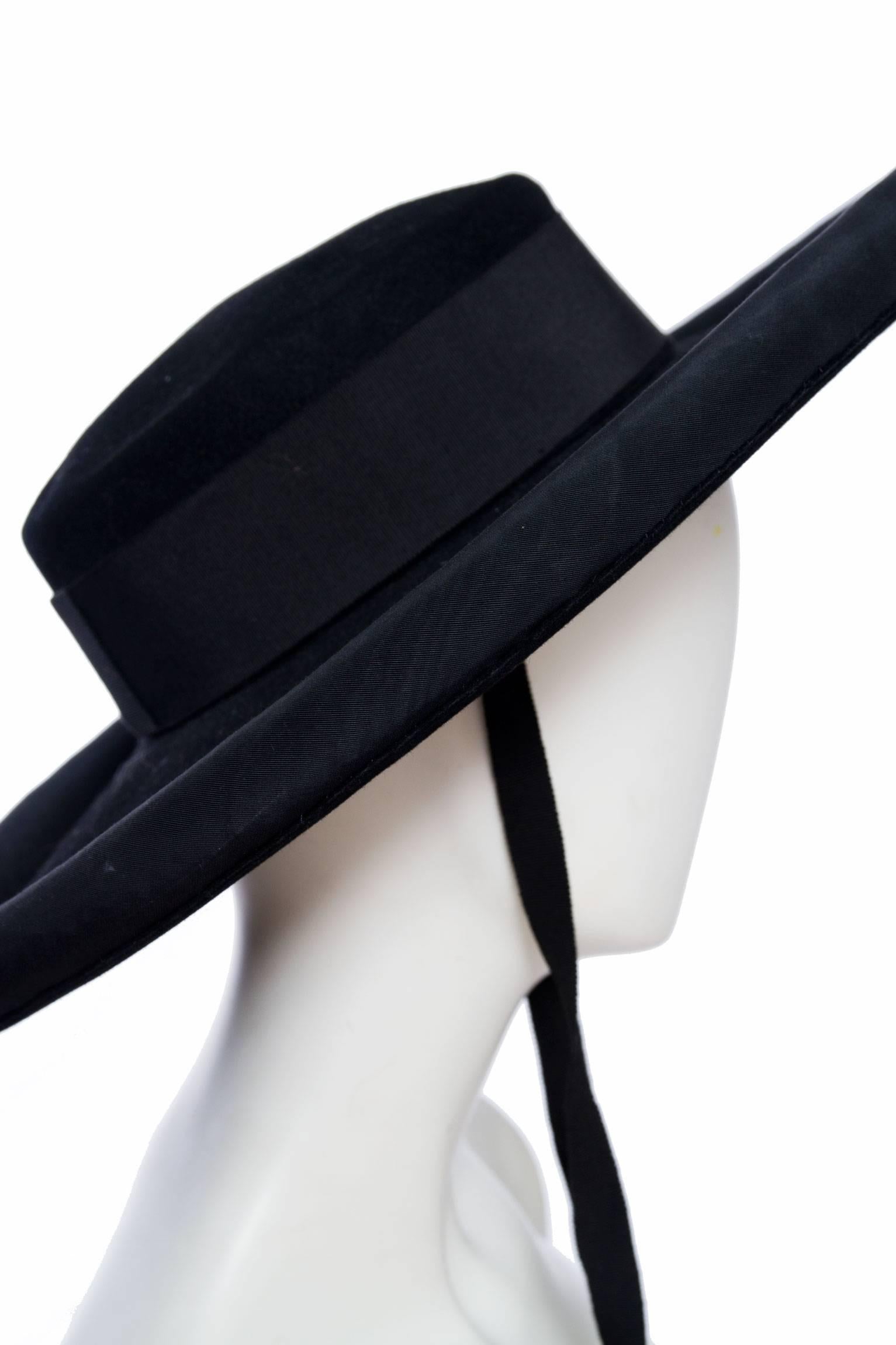 1980s Yves Saint Laurent Black Wide Brimmed Matador Hat 1