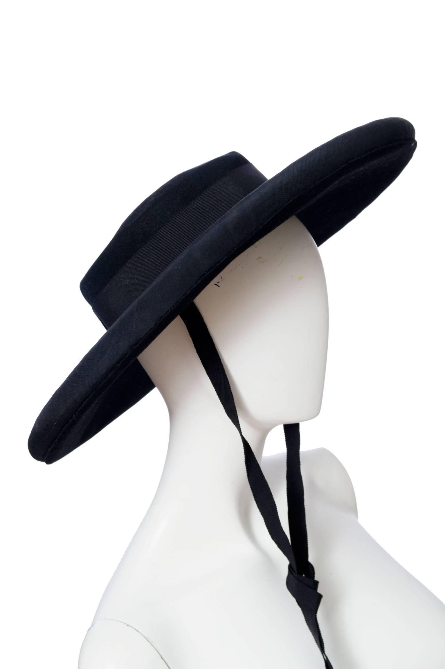 Women's 1980s Yves Saint Laurent Black Wide Brimmed Matador Hat