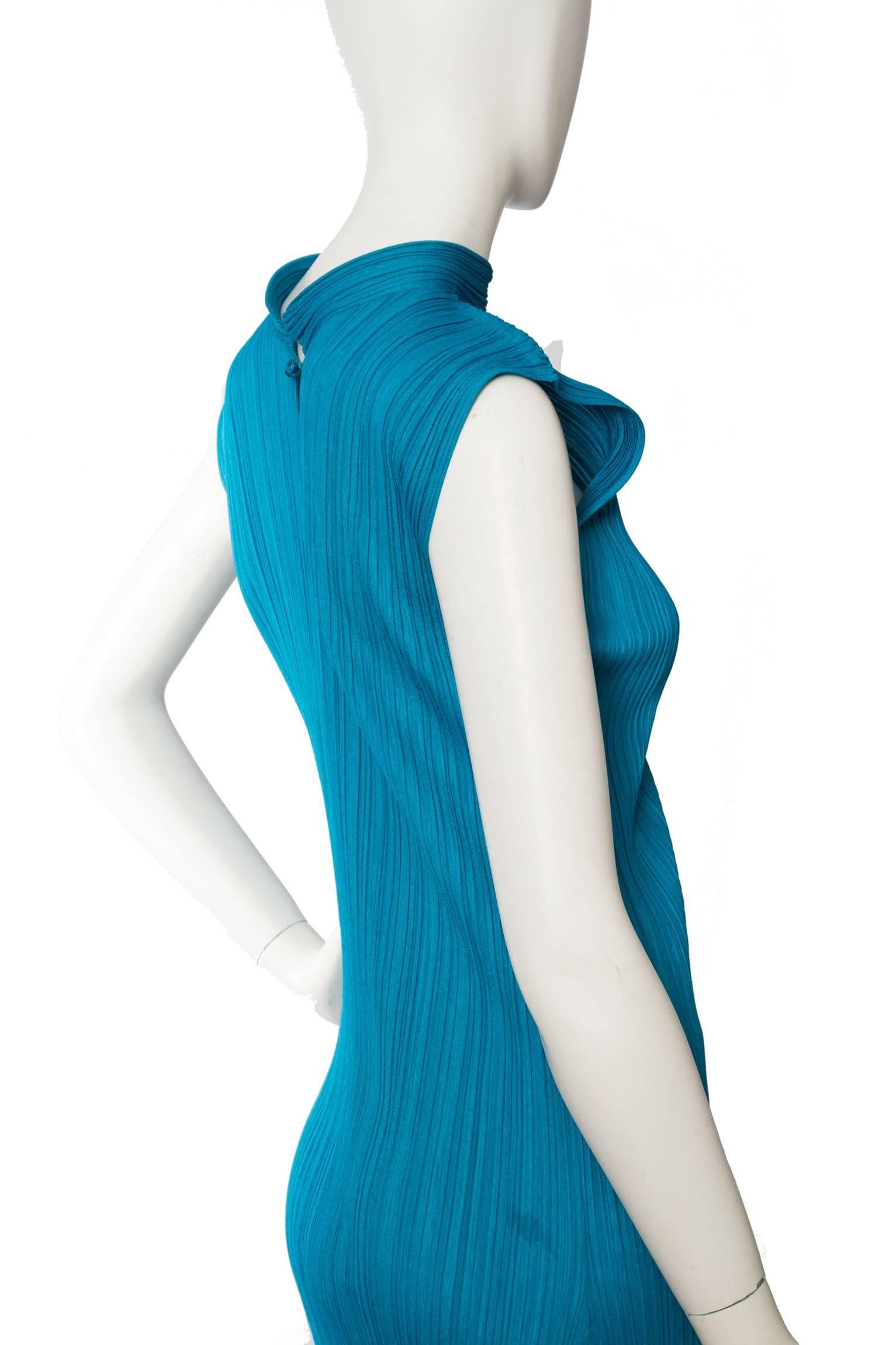 Women's 1980s Turquoise Issey Miyake Pleats Please Dress