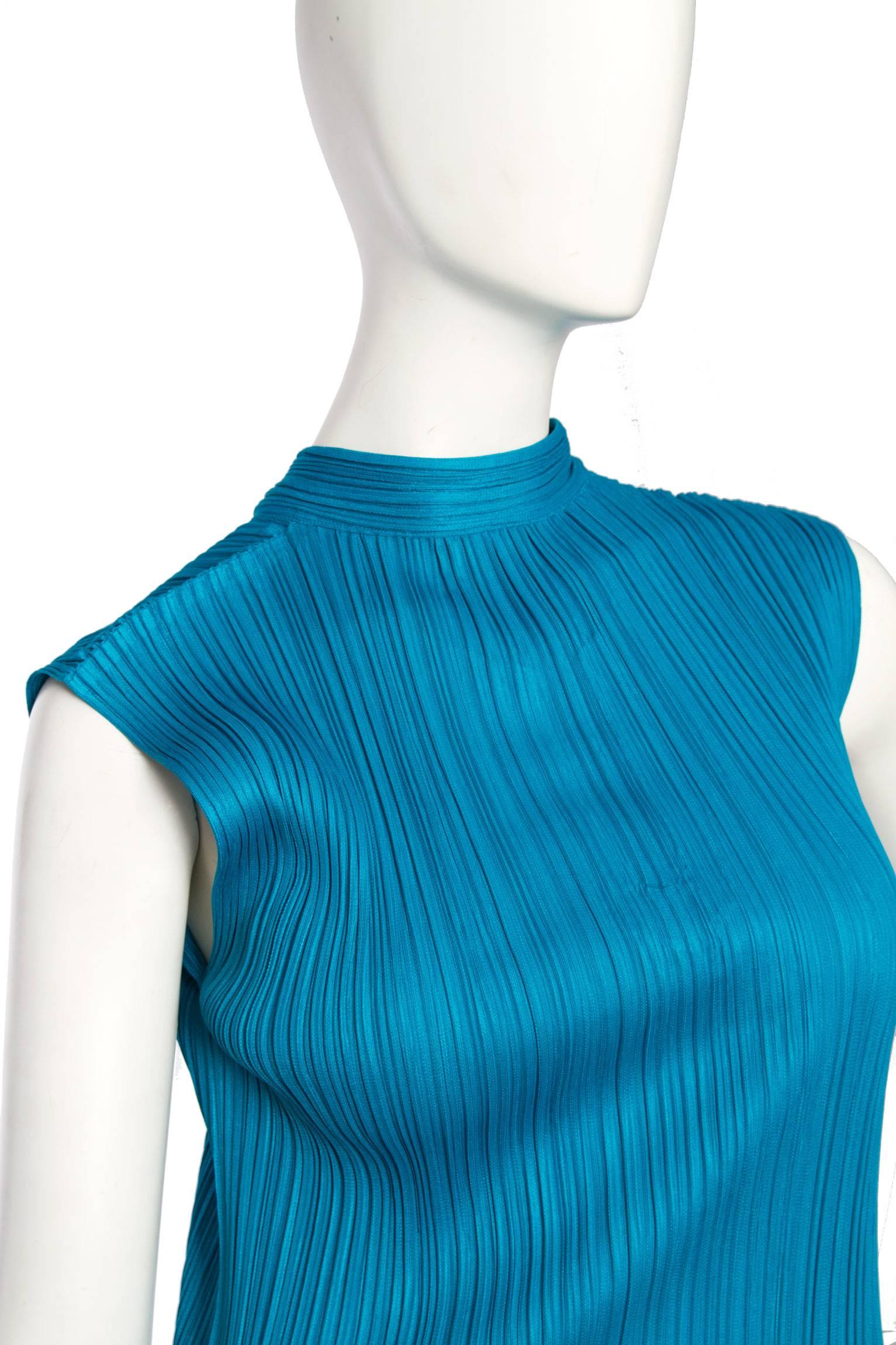 1980s Turquoise Issey Miyake Pleats Please Dress 3