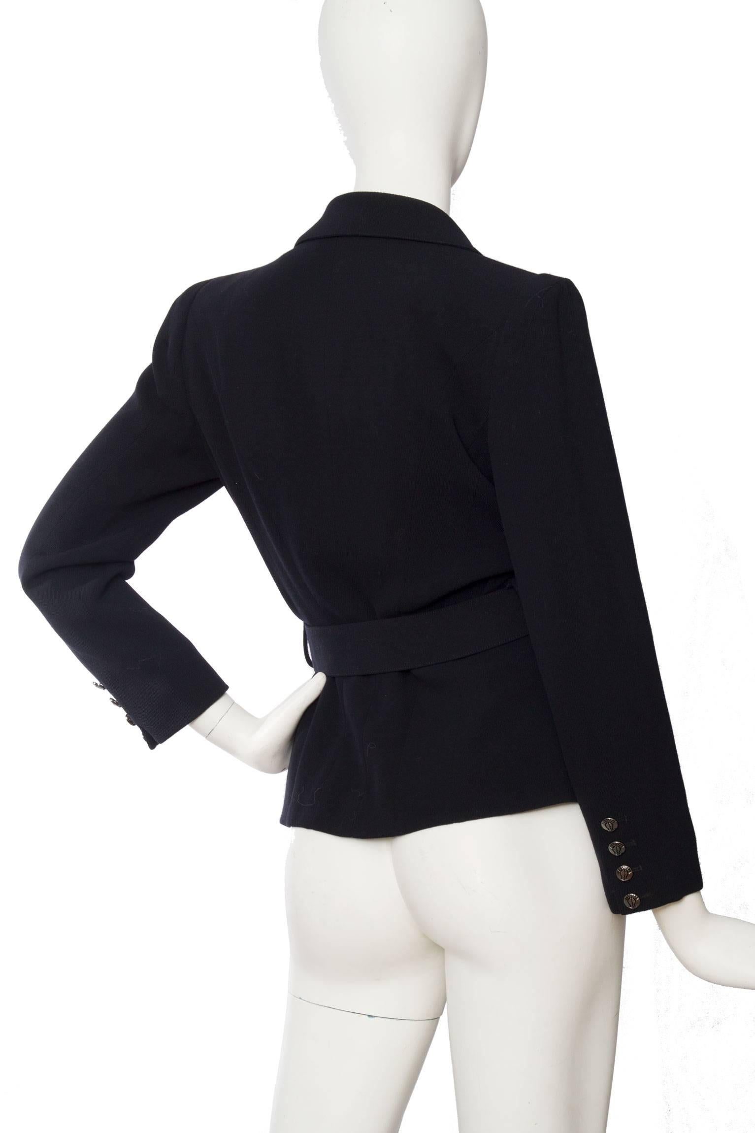 1980s Black Wool Karl Lagerfeld Beltet Blazer For Sale 1