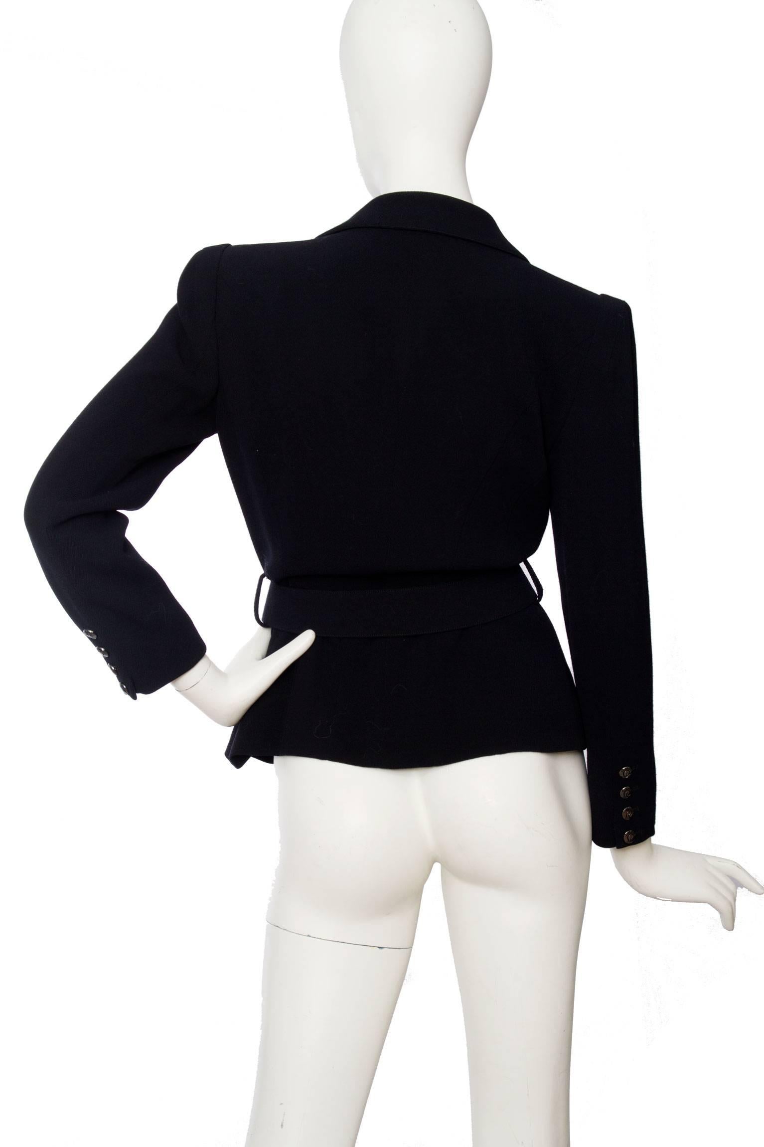 1980s Black Wool Karl Lagerfeld Beltet Blazer For Sale 2