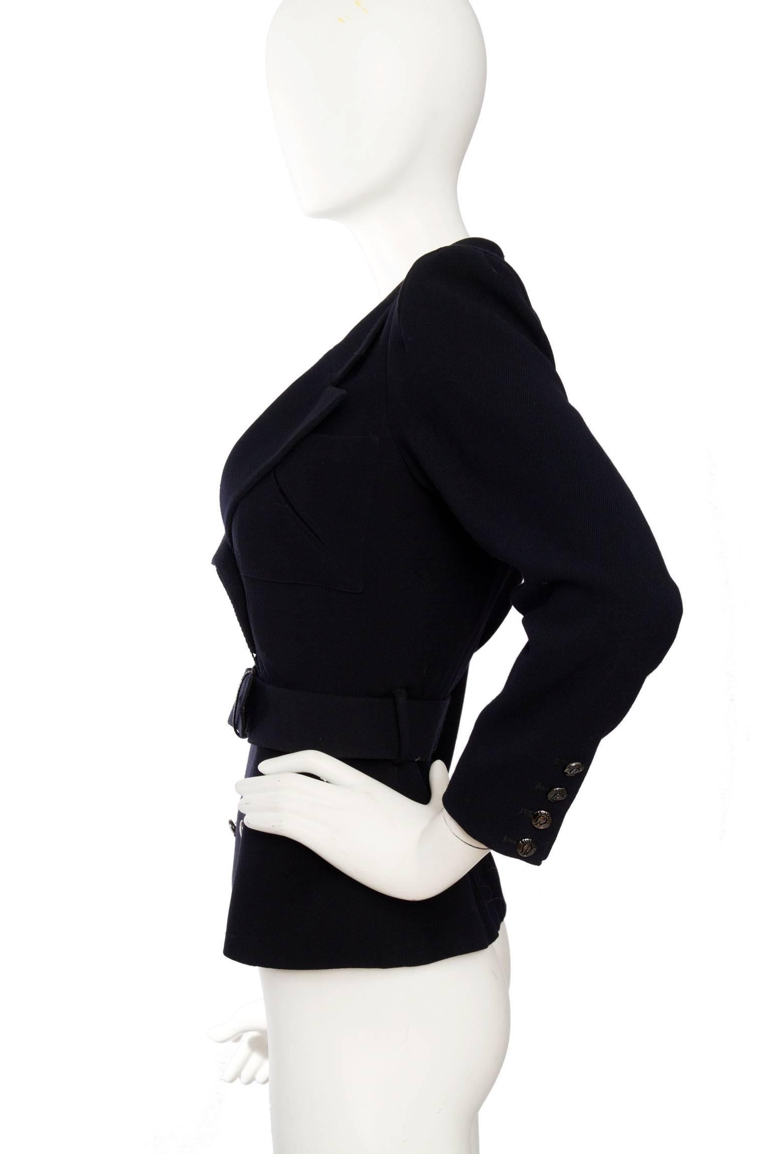 1980s Black Wool Karl Lagerfeld Beltet Blazer In Good Condition For Sale In Copenhagen, DK