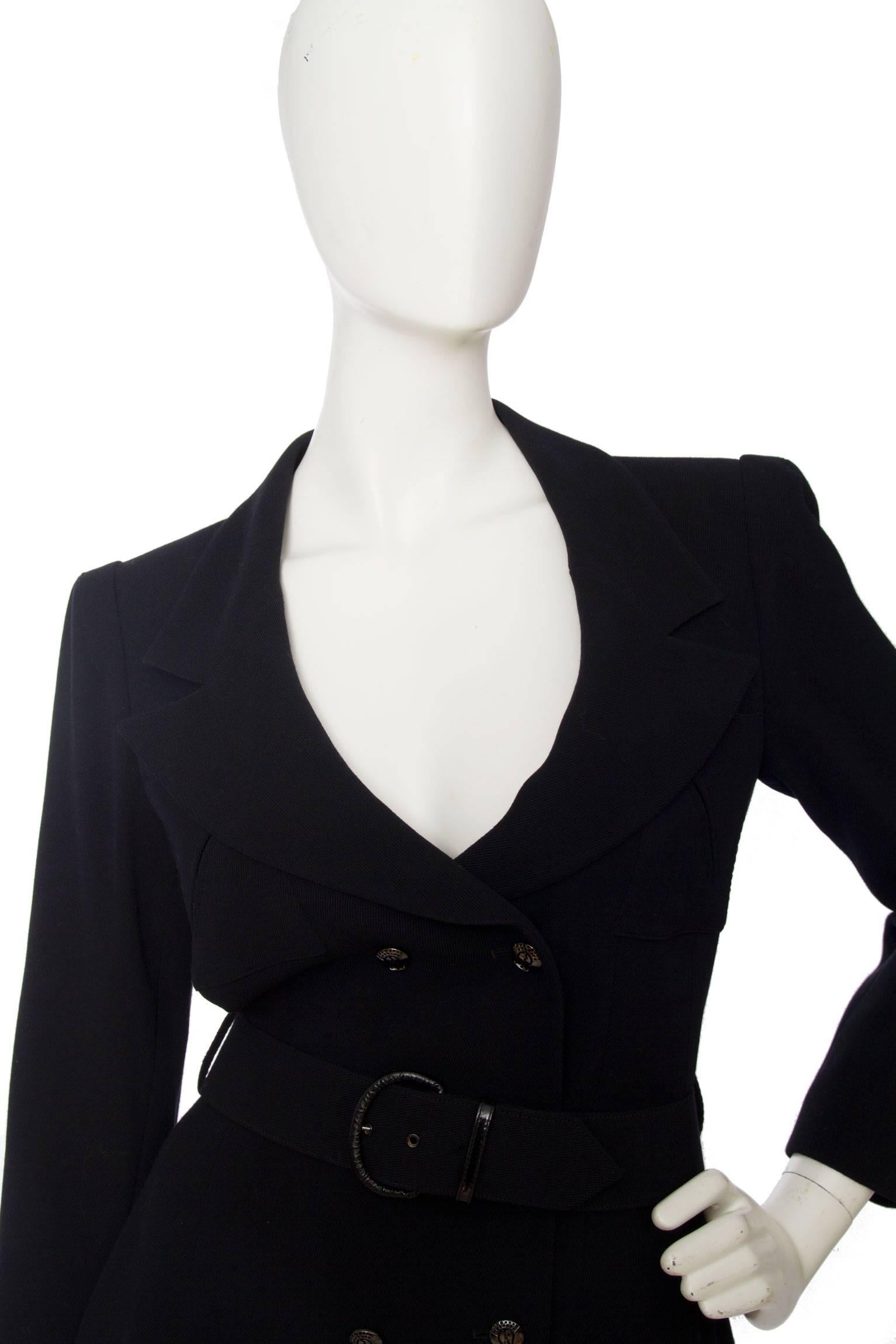 1980s Black Wool Karl Lagerfeld Beltet Blazer For Sale 3