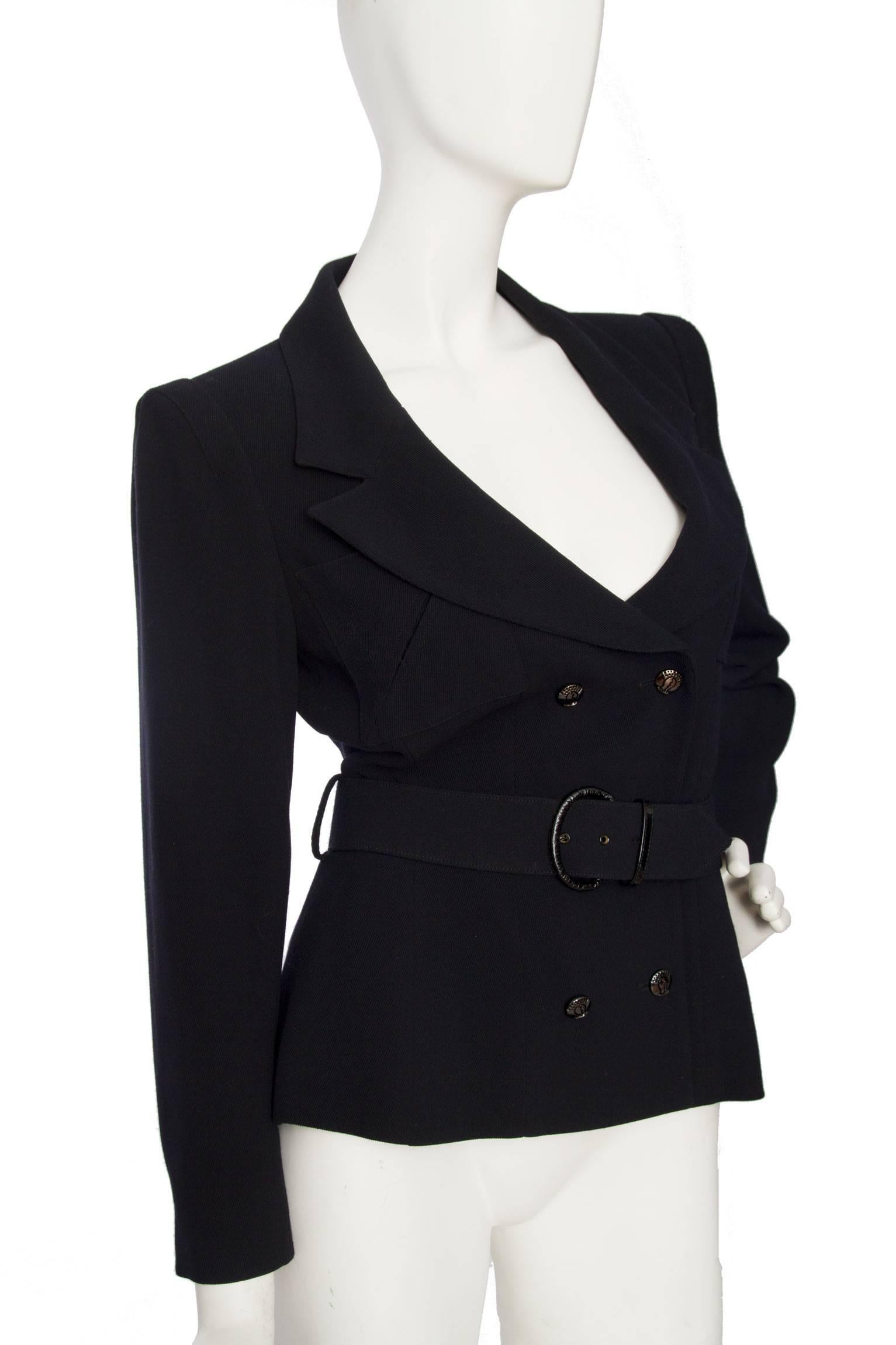 Women's 1980s Black Wool Karl Lagerfeld Beltet Blazer For Sale