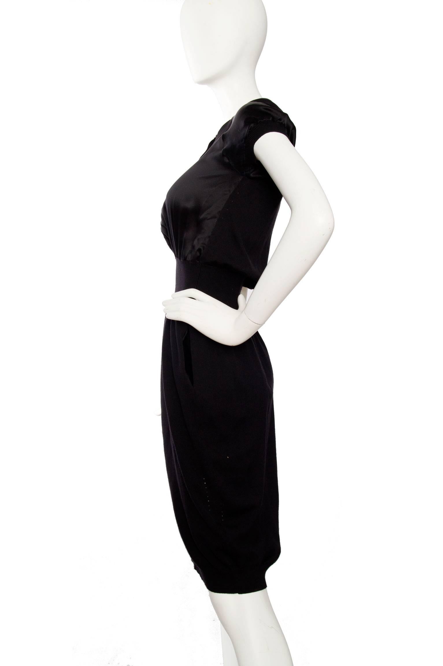 Black Yves Saint Laurent '08 Wool & Silk Satin Dress