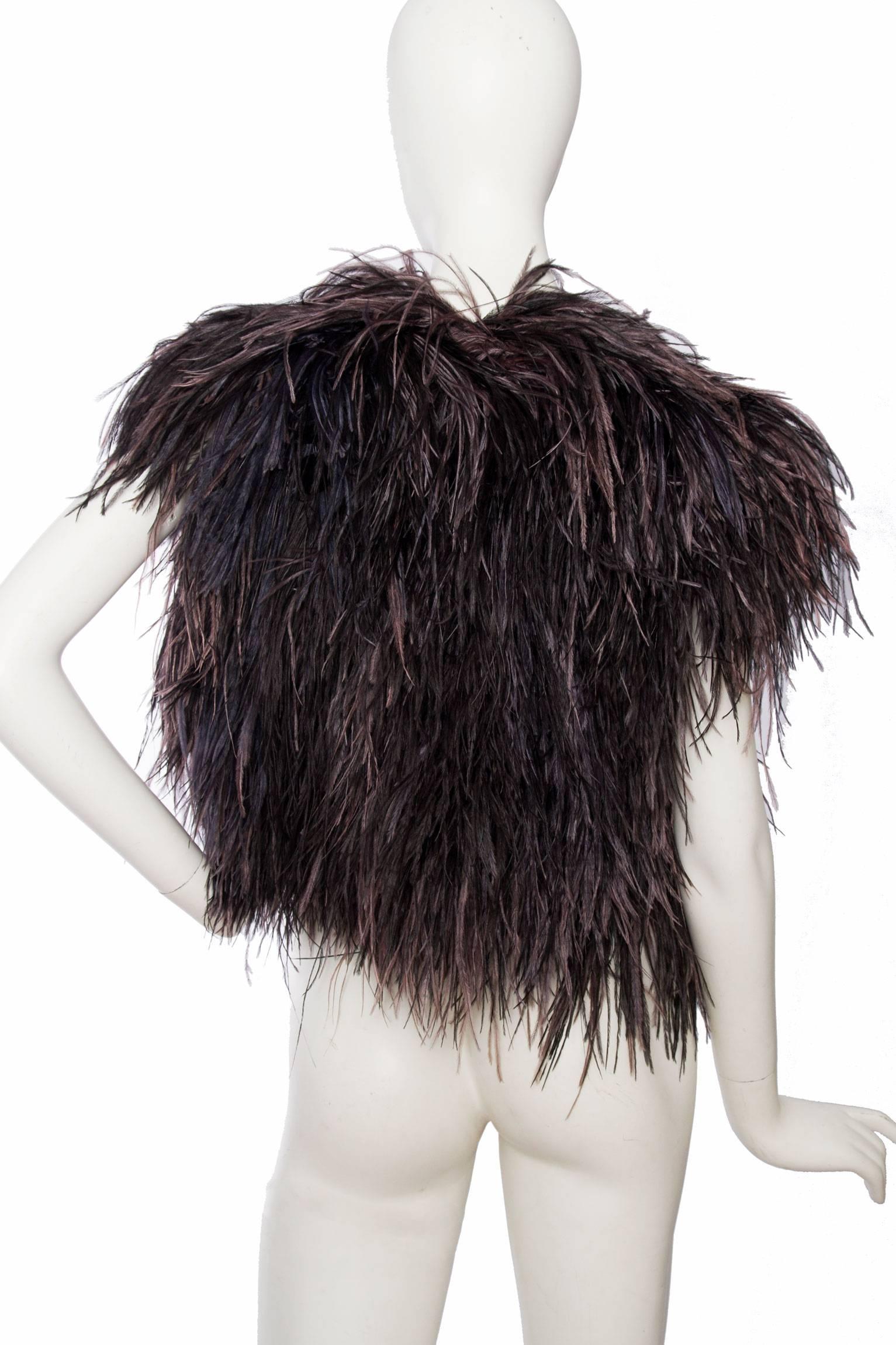 Women's 1980s Yves Saint Laurent Ostrich Feather & Sequin Bolero 