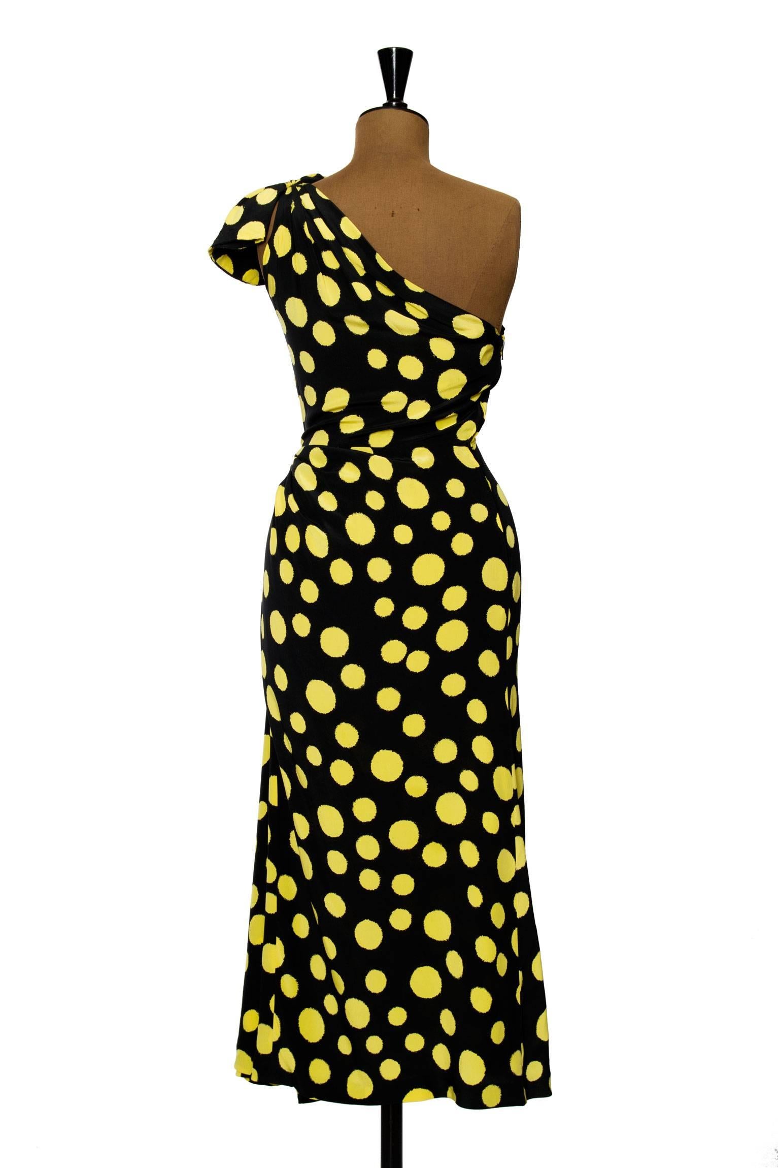 1970s Nina Ricci Black Silk One-shoulder Dress   2