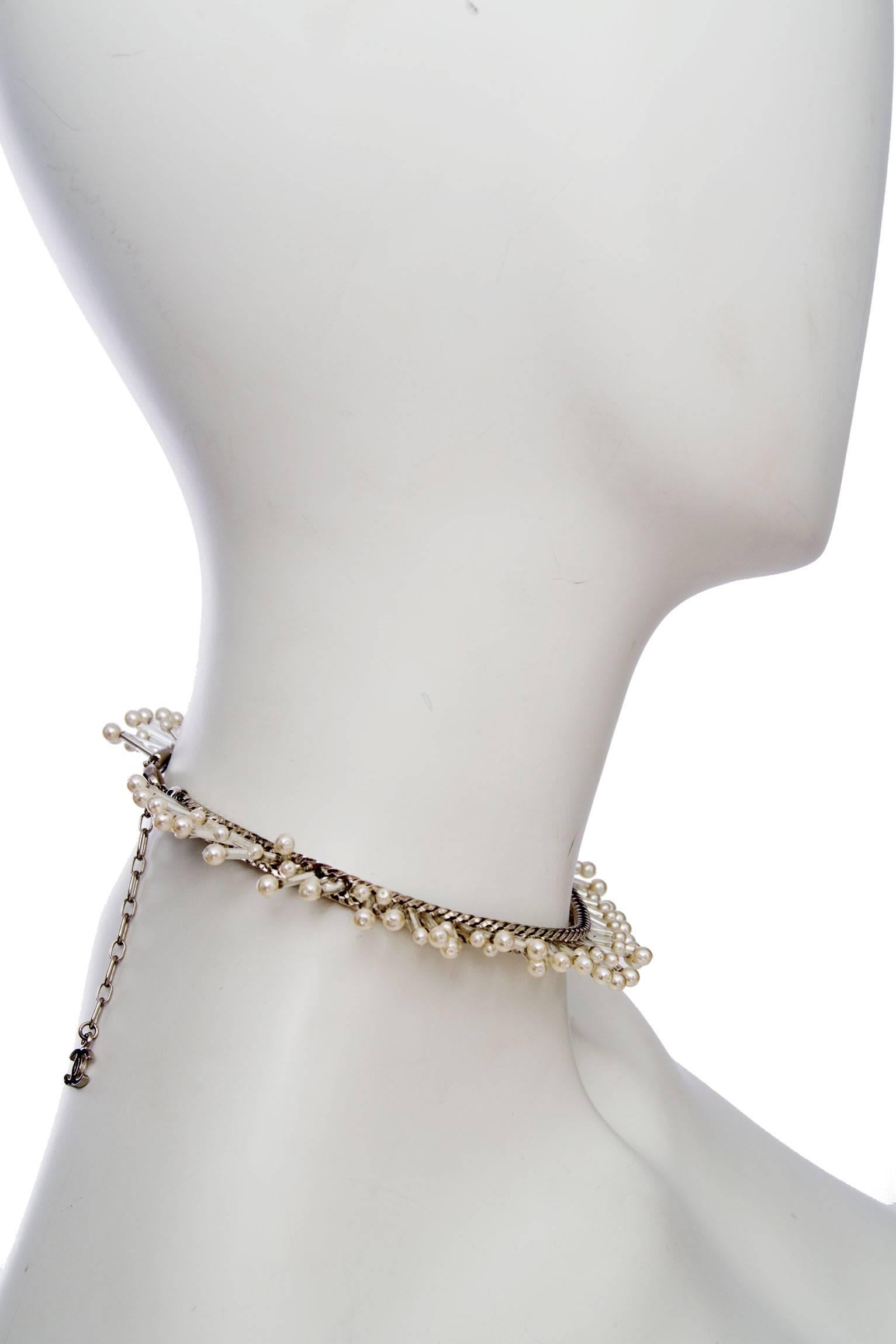 Women's Chanel Silver Beaded Mother-of-Pearl Choker Necklace, 1990s 