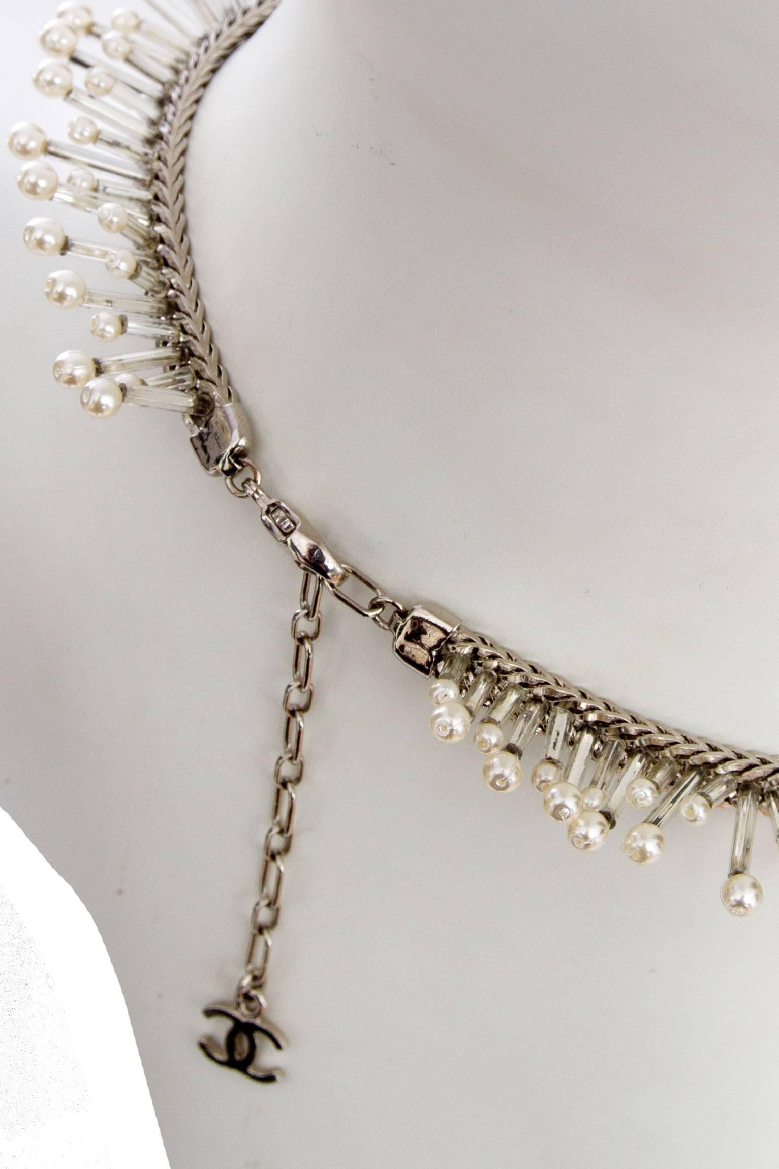 Chanel Silver Beaded Mother-of-Pearl Choker Necklace, 1990s  3