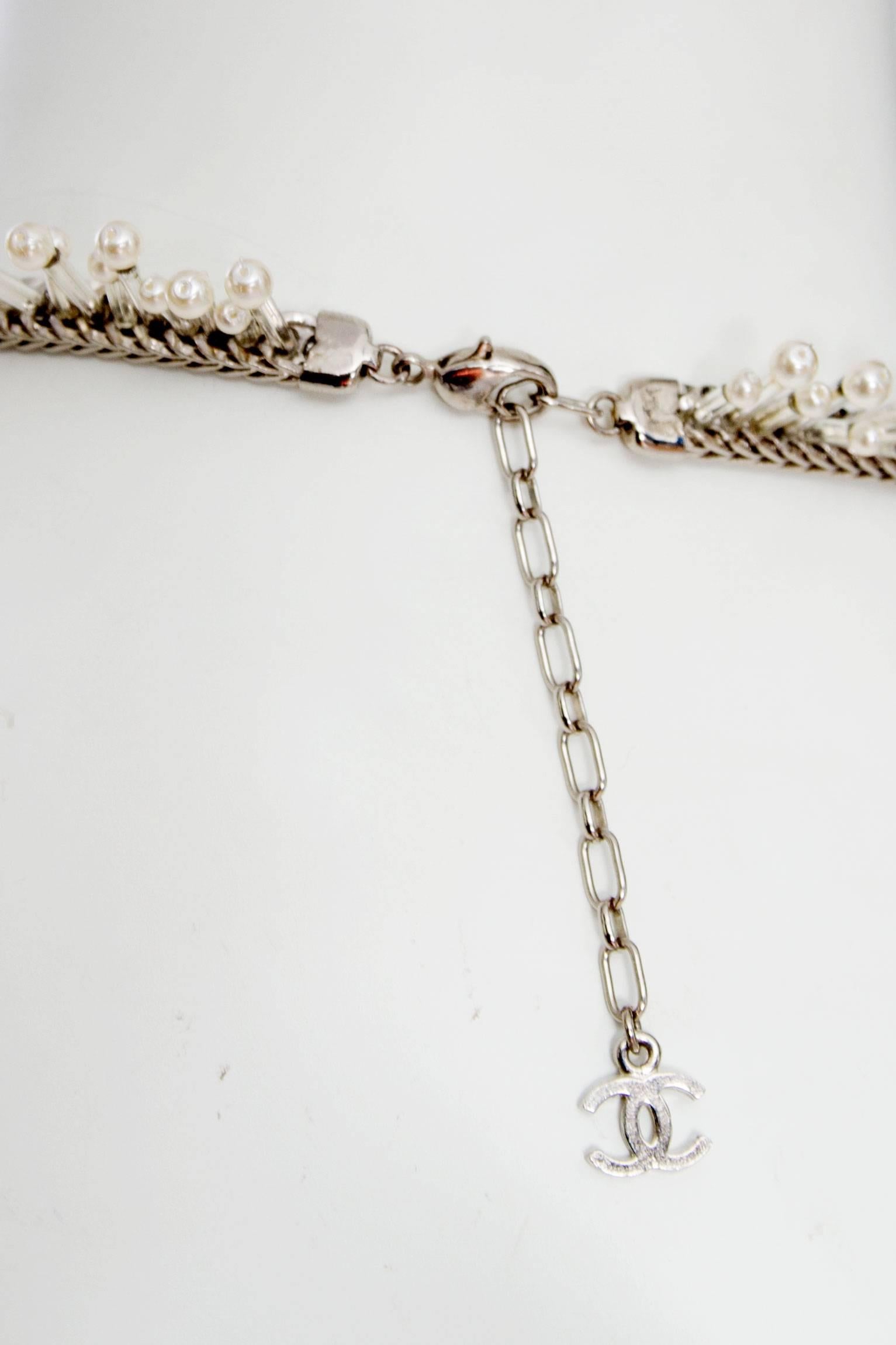 Chanel Silver Beaded Mother-of-Pearl Choker Necklace, 1990s  2