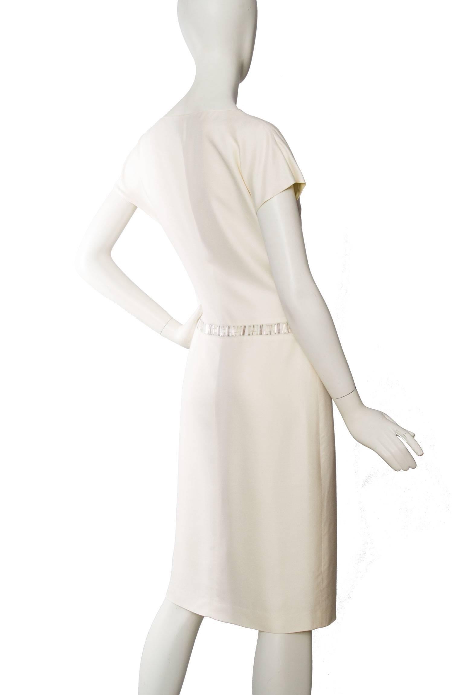 Beige 1980s Off-White Beaded Valentino Silk Dress For Sale