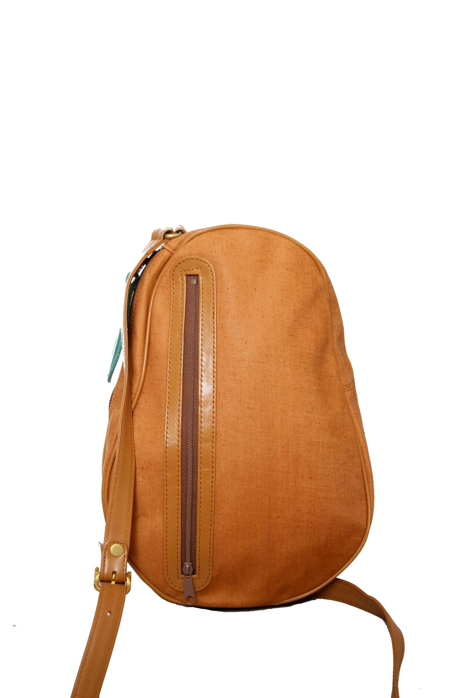 Orange 1980s Moschino Canvas Shoulder Bag W. Fruit Applique For Sale