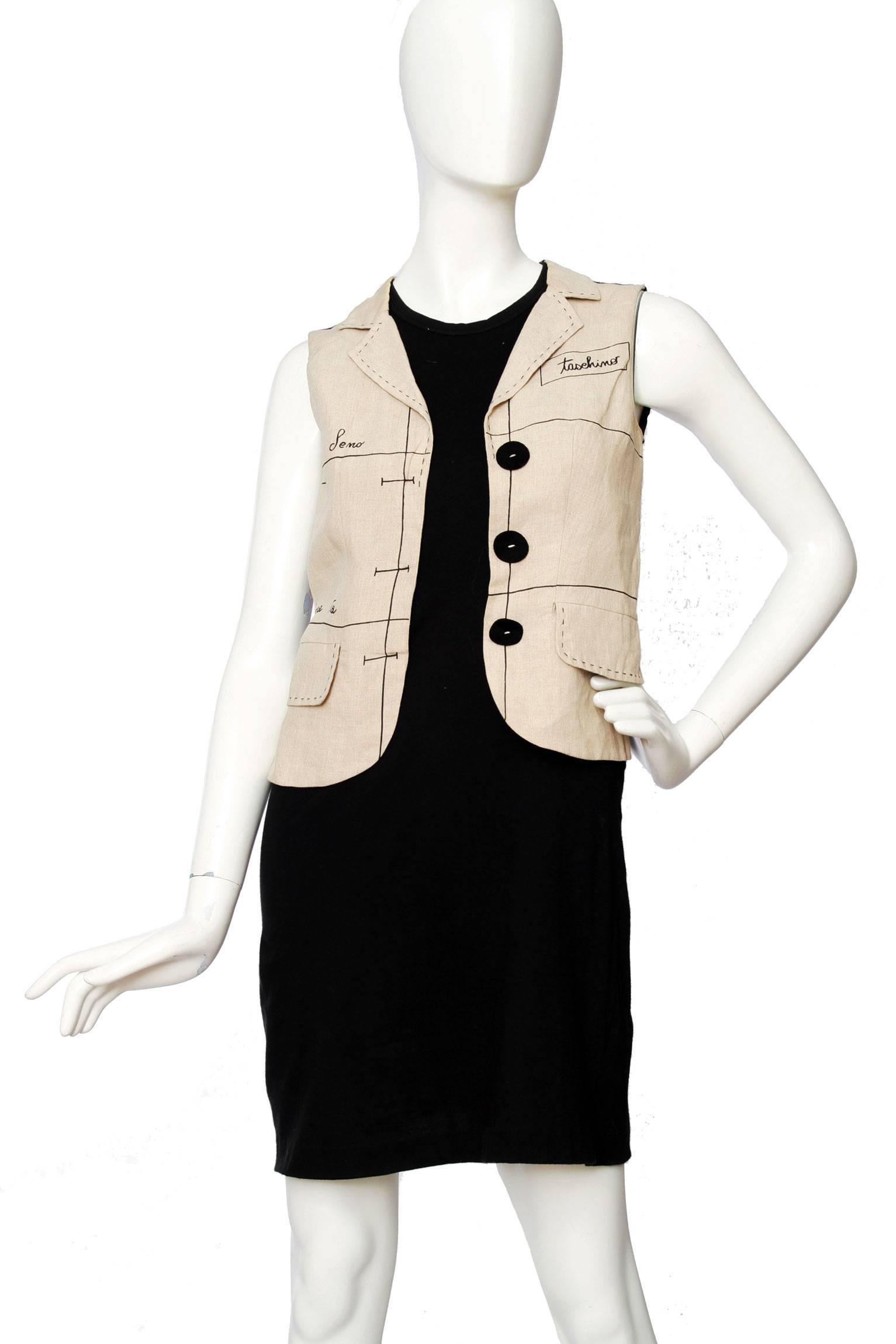 Beige 1990s Moschino Black Cotton Dress W. Mock Vest For Sale